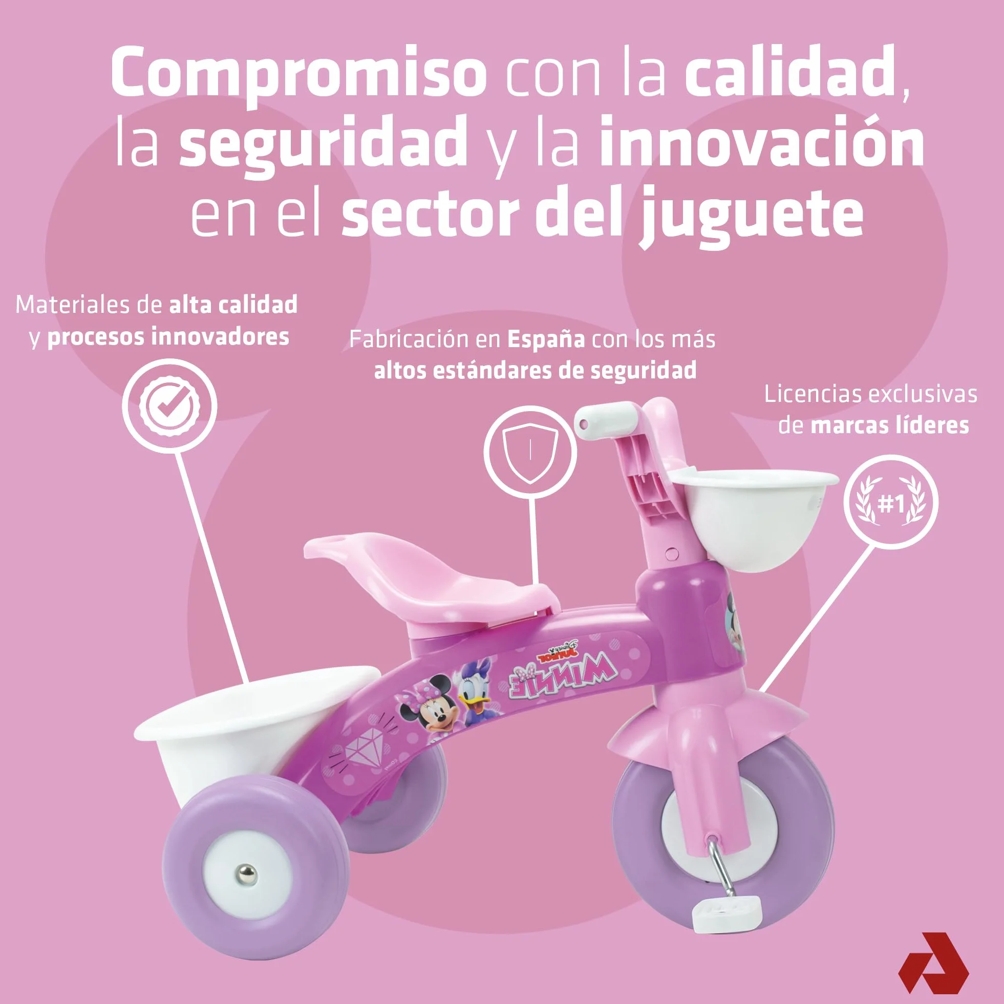 Triciclo Bebe 1 Año 2 Años 3 Años Trico MAX Minnie Mouse - Triciclo Infantil para Niños y Niñas - Triciclo Ligero con Pedales + Cesta Delantera y Trasera Portaobjetos - INJUSA