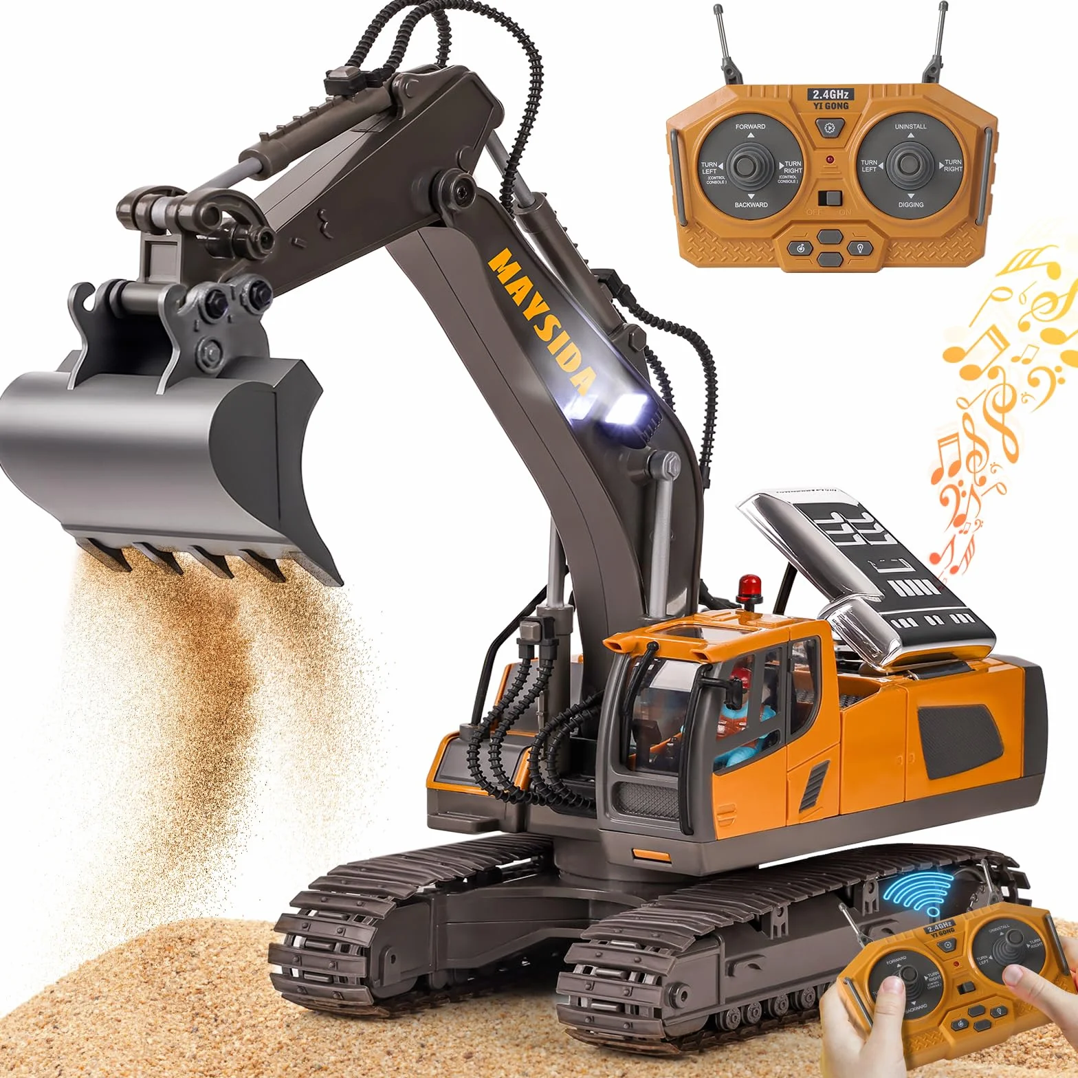 Excavadora Teledirigido Niños 6-12 Años, Excavadora Juguete Teledirigido 11 CH Recargable con Pala de Metal, Sonido y Luz, Juguetes Niños 3 4 5 6 7 Años Juguetes Regalo Niño 4 5 6 7 8 9 Años (2,4 GHz)