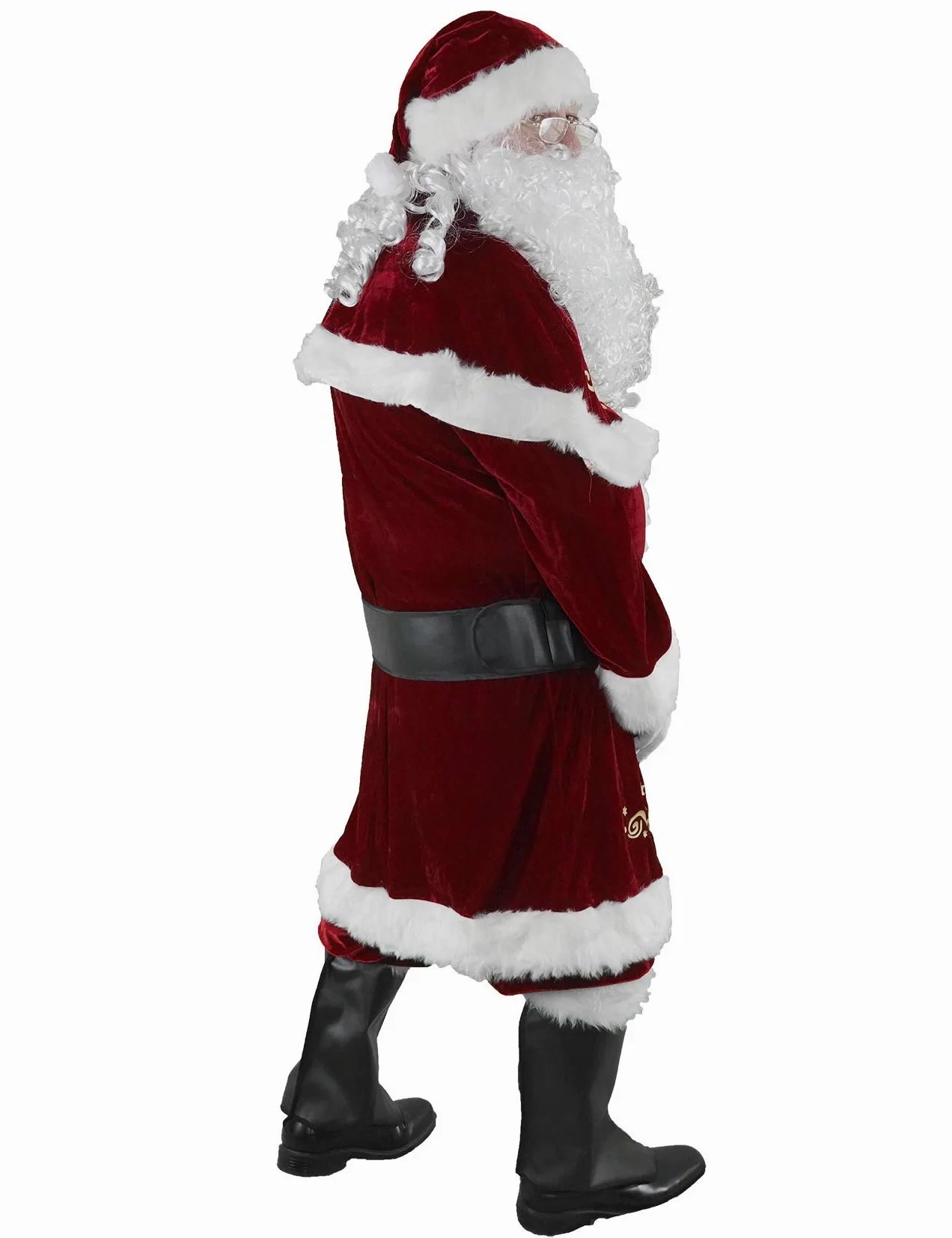 Disfraz de Papá Noel para Hombres, Conjunto de 12 PCS de Navidad para Adultos Traje de Santa Claus de Terciopelo Lujoso Rojo L