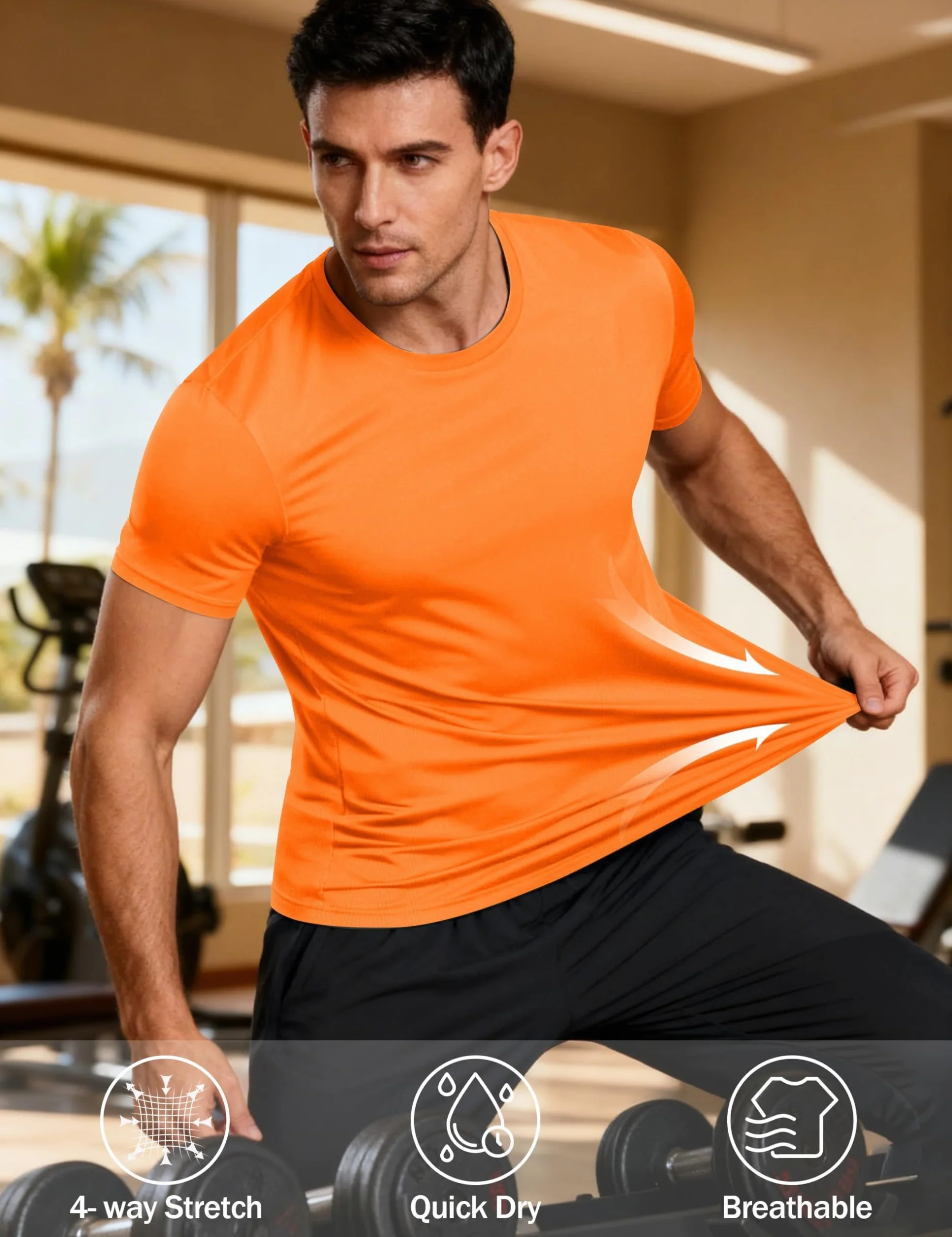 KEFITEVD Camiseta Elástica de Secado Rápido para Hombre, Manga Corta Ligera Informal de Verano