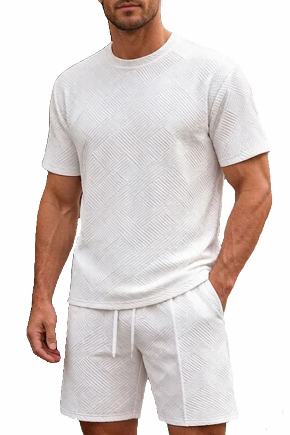 Ropa Verano Hombre 2 Piezas Conjunto de Verano Hombre Jacquard Chándal Manga Corta