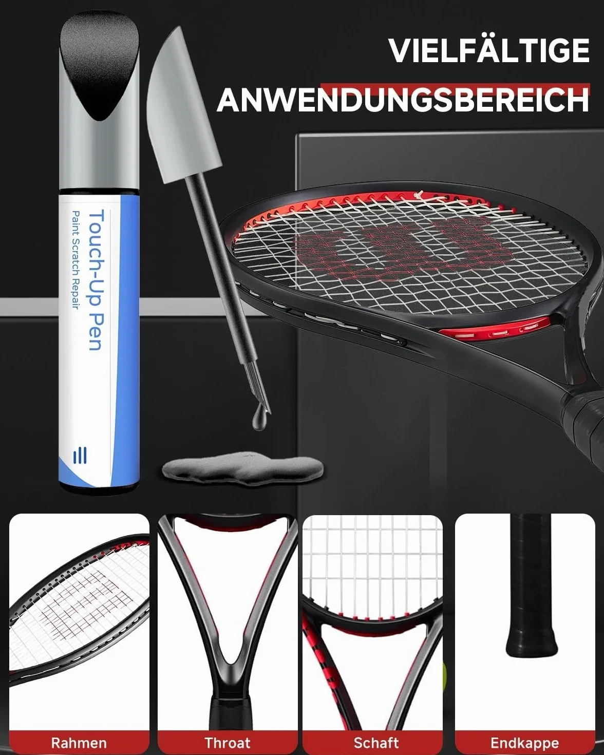 Wilson Lápiz de retoque negro para raquetas de tenis Reparación arañazos renovación color