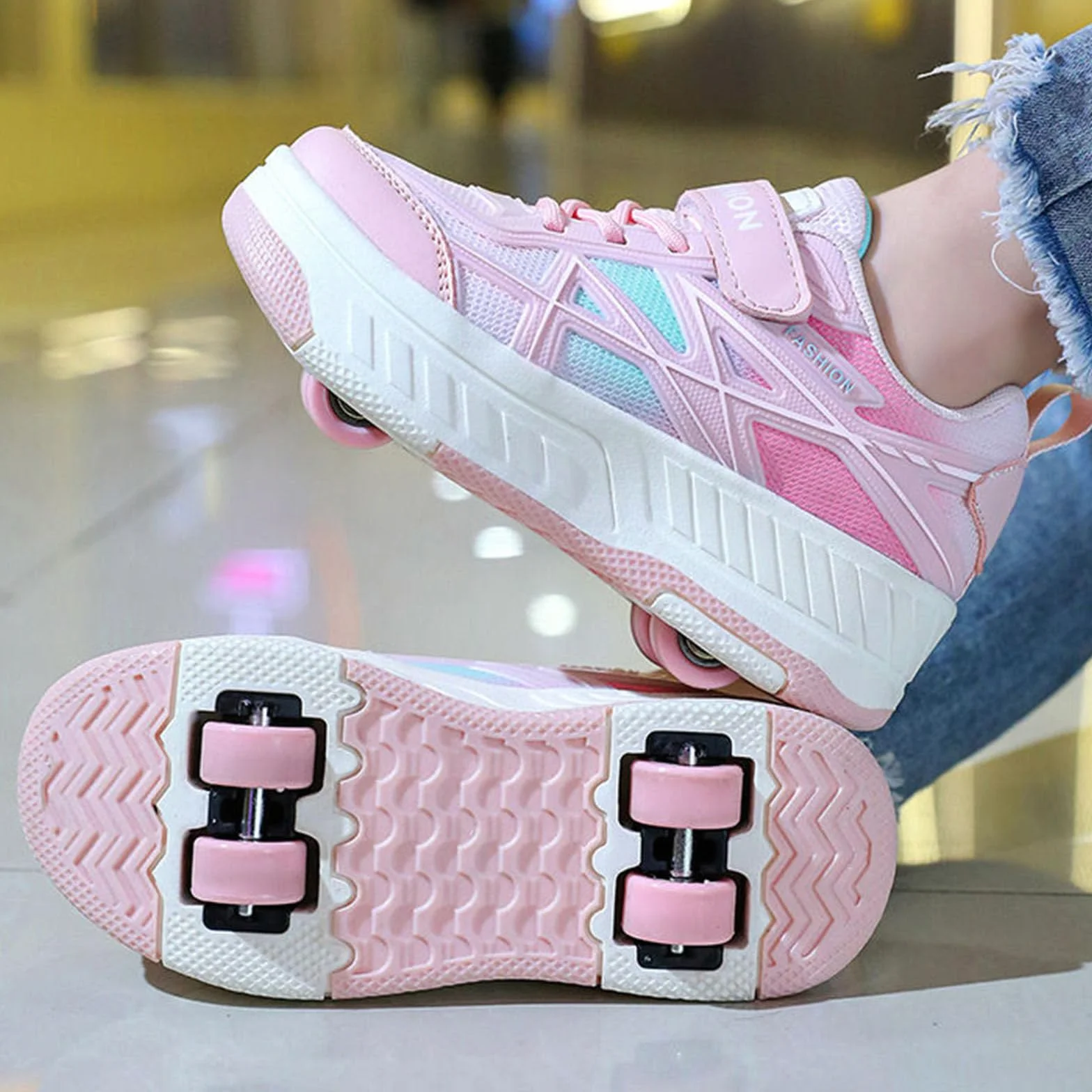 Surwin Zapatillas con Ruedas Niña, Zapatos 2 en 1 Skateboard con Hebilla de Nailon
