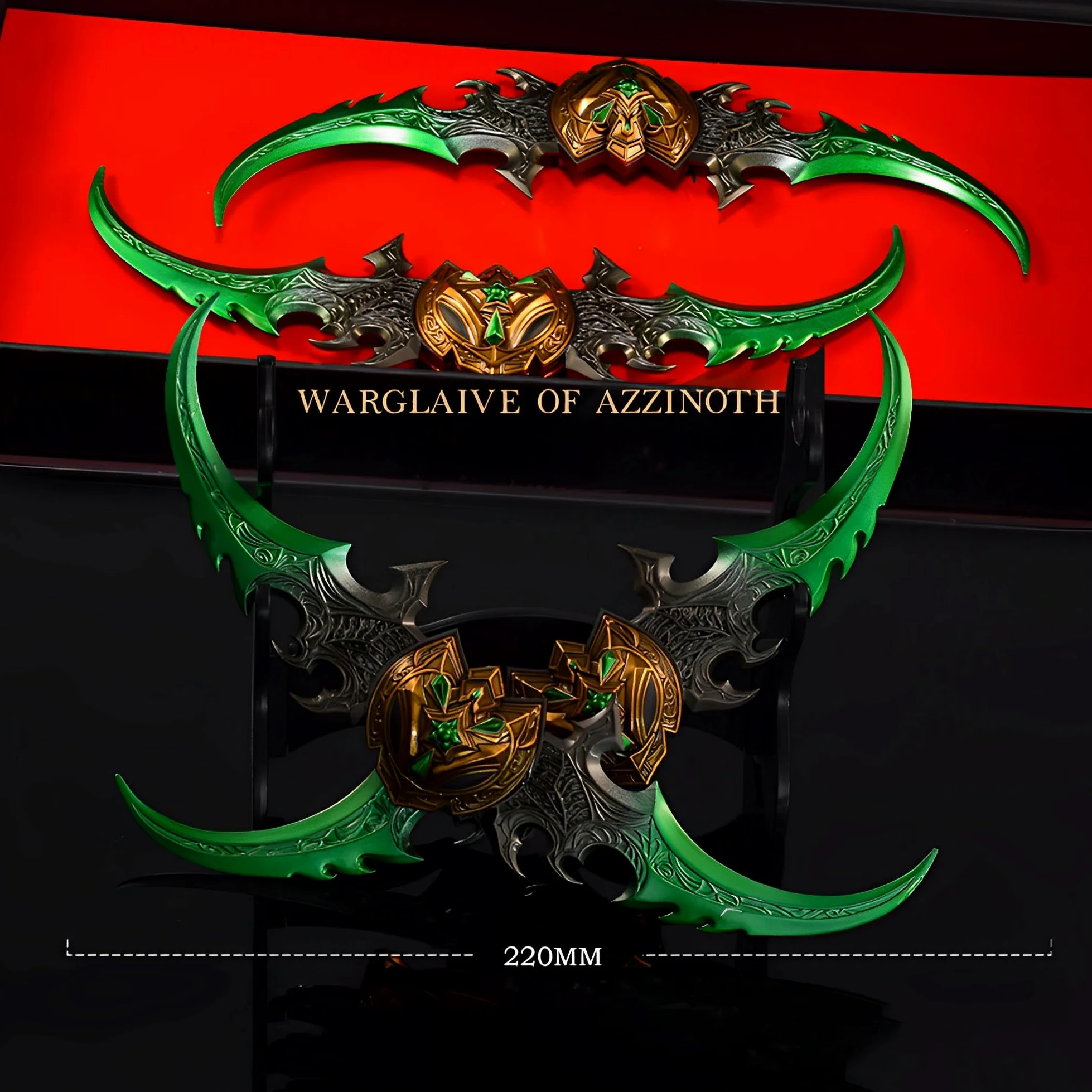 Wow Warglaive of Azzinoth Modelo, Longitud 22Cm, Juego De 2 Piezas, Embalaje De Cartón, con Soporte De Exhibición, Juego Coleccionable Totalmente De Metal