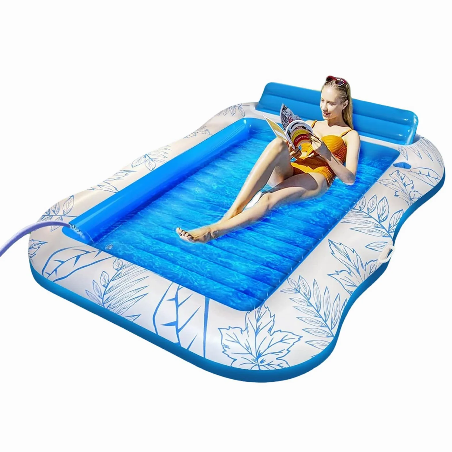Balsa de piscina al aire libre: colchón de natación inflable de 120 x 190 cm, silla de adulto con portavasos incorporado, silla de piscina flotante para mayor comodidad | Raft de aire para playa lago