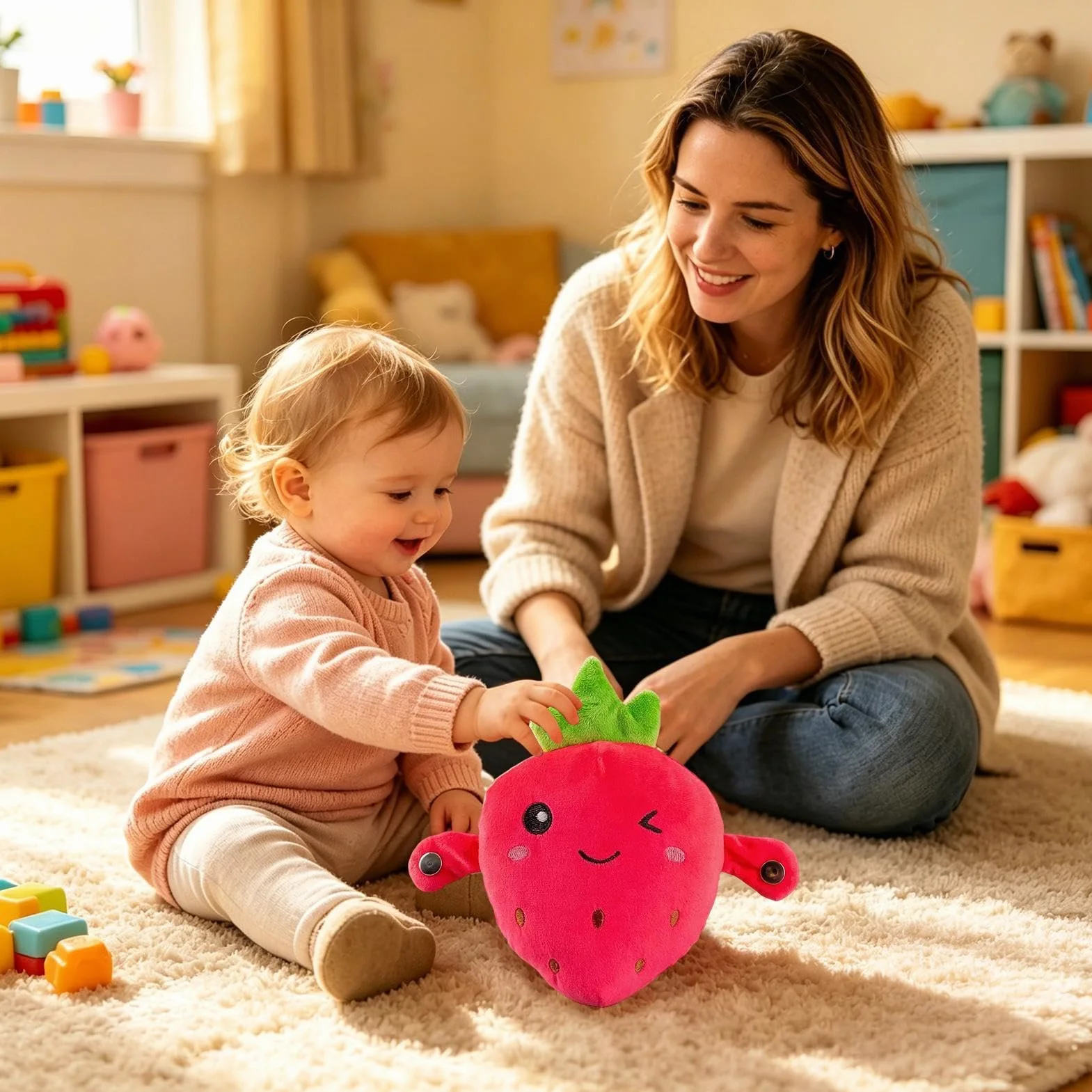 Genérico Peluche Interactivo Musical Fresa, Lindos Juguetes Sensoriales Musicales Fresa, Peluches Interactivo Fresas con Sonidos, Juguetes Peluche Sensor Táctil Música Fresas, para Niñas & Niños