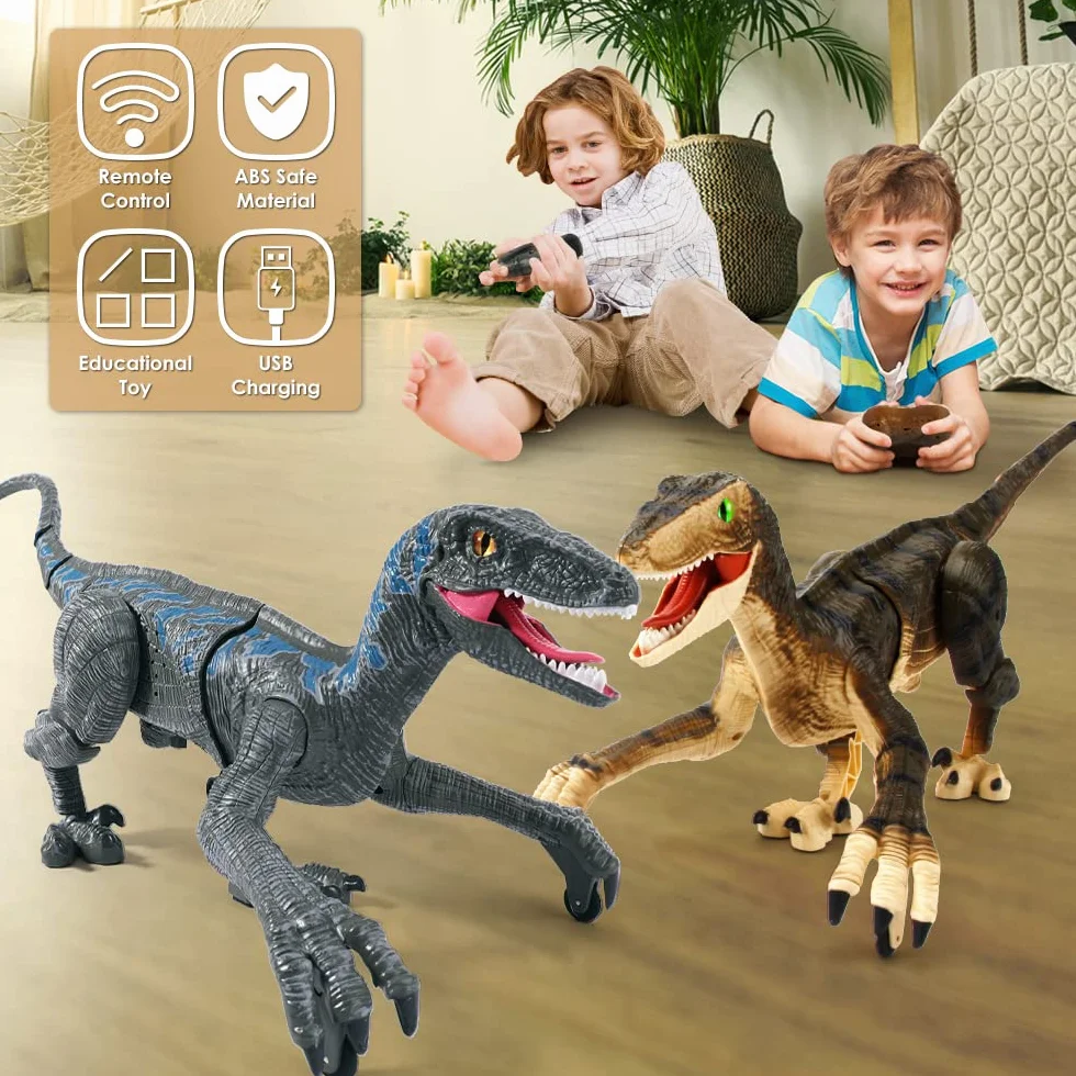 Mini Tudou 2.4G Juguetes de Dinosaurio con Control Remoto, Velociraptor electrónico Educativo para Caminar con Luces y Sonidos, Juguetes Robot de Dinosaurio alimentados por batería Recargable