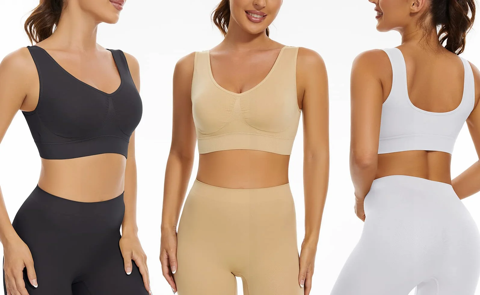 Lemef Sujetador Deportiva sin Costuras sin Aros con Almohadillas Extraíbles para Mujeres 3 Paquetes