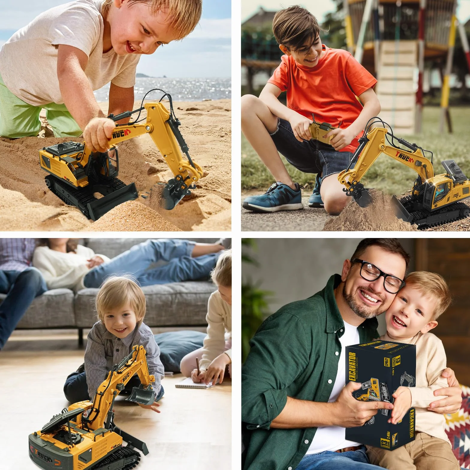 RedCrab Excavadora Teledirigido para Niños, 2.4 GHz Recargable RC Excavadora con el Cubo del Metal, Rotación 680°, Luz y Sonido, Juguete Camión Excavador Regalo de Cumpleaños Navidad