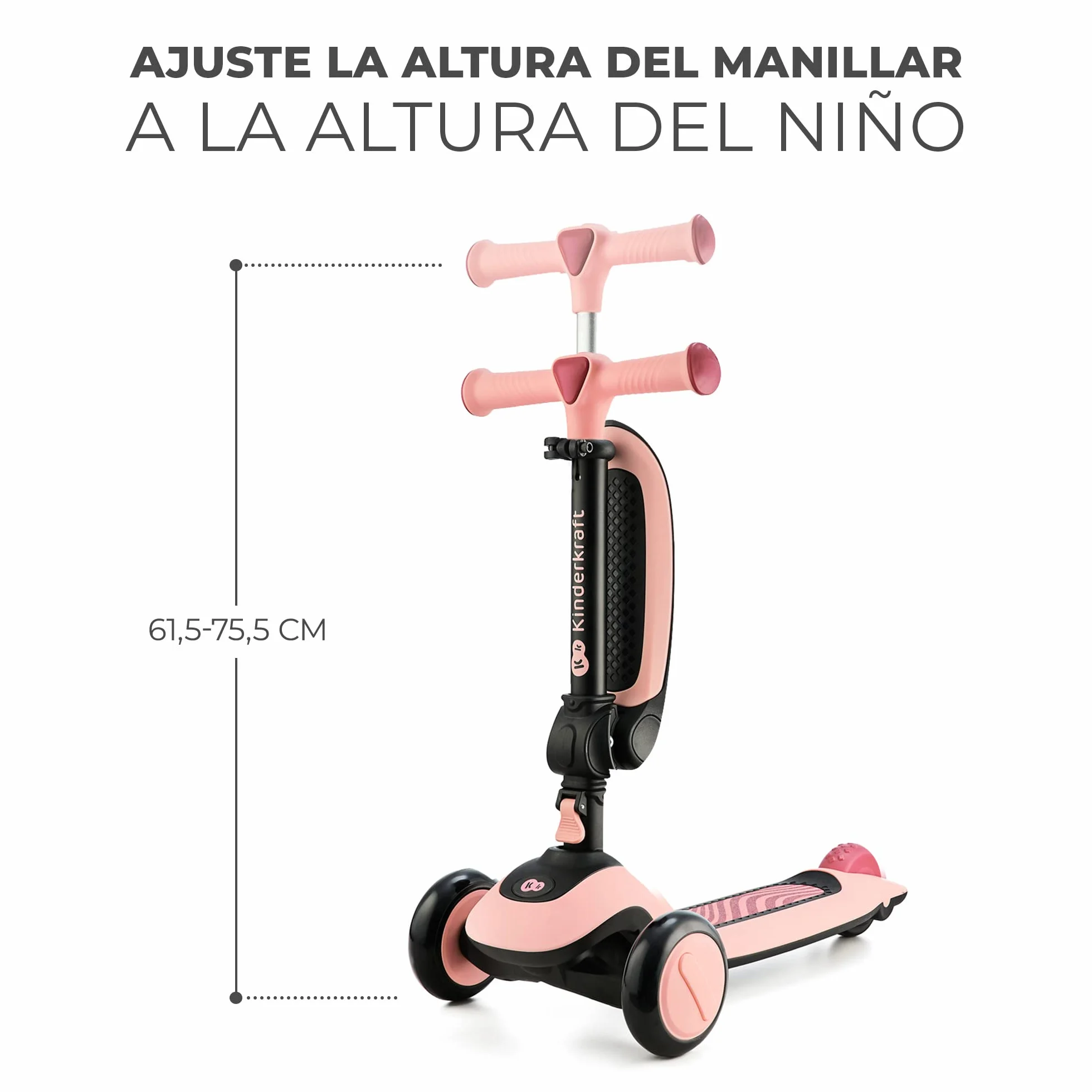 Kinderkraft Halley 2 en 1 Bicicleta sin Pedales y Patinete con Ruedas LED, Manillar Ajustable, Base Antideslizante, Ultraligera y Segura para Niños – Rosa