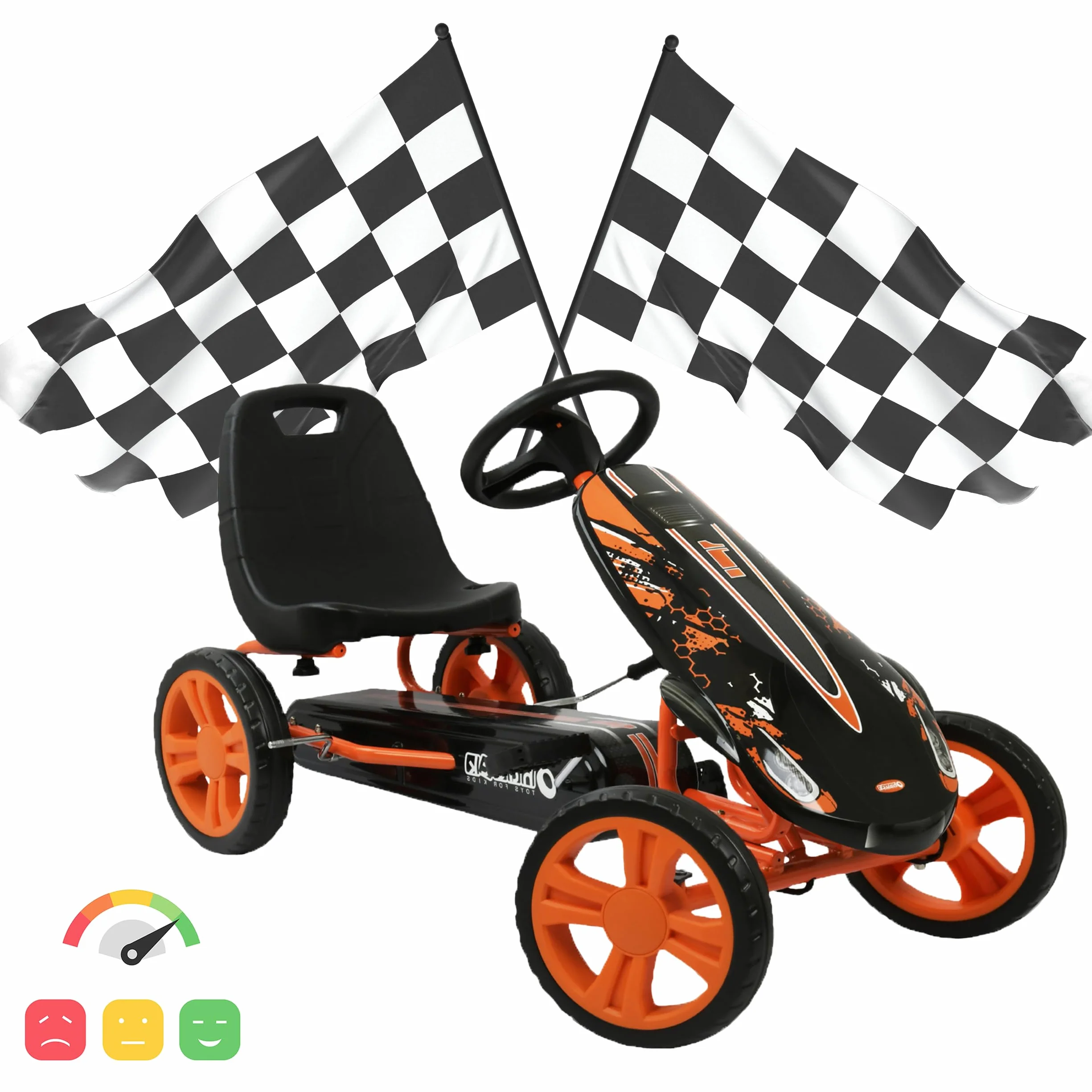 hauck Speedster Kart Pedales para Niños, Go Kart desde 4 años hasta 50 kg, Freno de Mano, Asiento Ajustable en 3 Posiciones, Marco de Acero