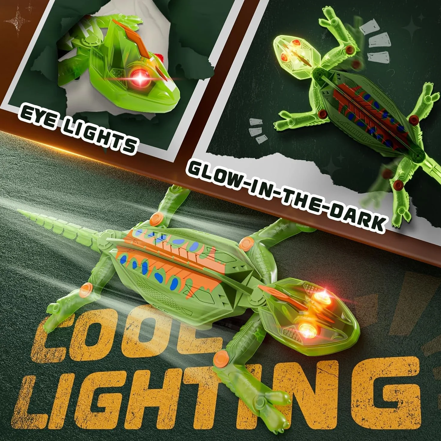 Euakee Recargable Camaleón Teledirigido, Lagarto Teledirigido con Ojos Led Luminosos, Lagarto Trepador de Paredes, JRegalos de Cumpleaños para Niños Niñas 3 4 5 6 7 8+ Años (A