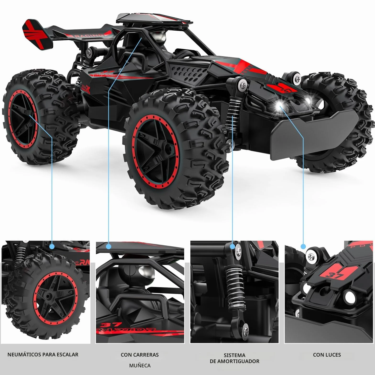 ACAMMZAR Coche Teledirigido para Niños, 1:18 20+KM/H Off Road Monster RC Truck, Control Remoto RC Coche para Años y Adultos, Rojo