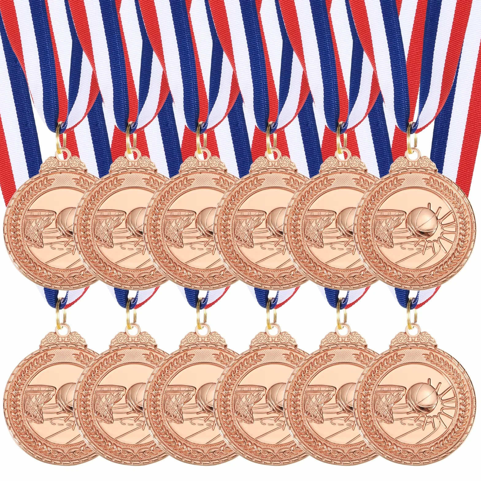 QUARKZMAN Medallas De Baloncesto 2 Pulgadas, Bronce con Cinta para Cuello, 12 Piezas