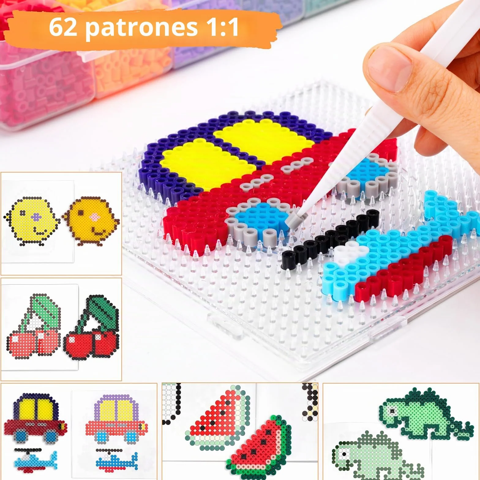 JelyArt Cuentas para Planchar - Fuse Beads Kit, Set de Manualidades para Niños y Niñas, 12,000 Piezas, 5mm, 36 Colores, 3 Plantillas, 2 Pinzas Juego de Cuentas Hama para Niños Regalo Cumpleaños DIY