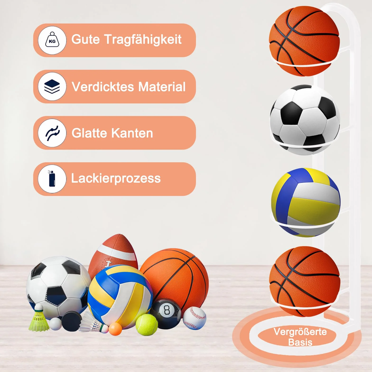 Soporte para Balón de Fútbol, Estantería de Almacenamiento Vertical para Balones de Baloncesto, Fútbol y Voleibol