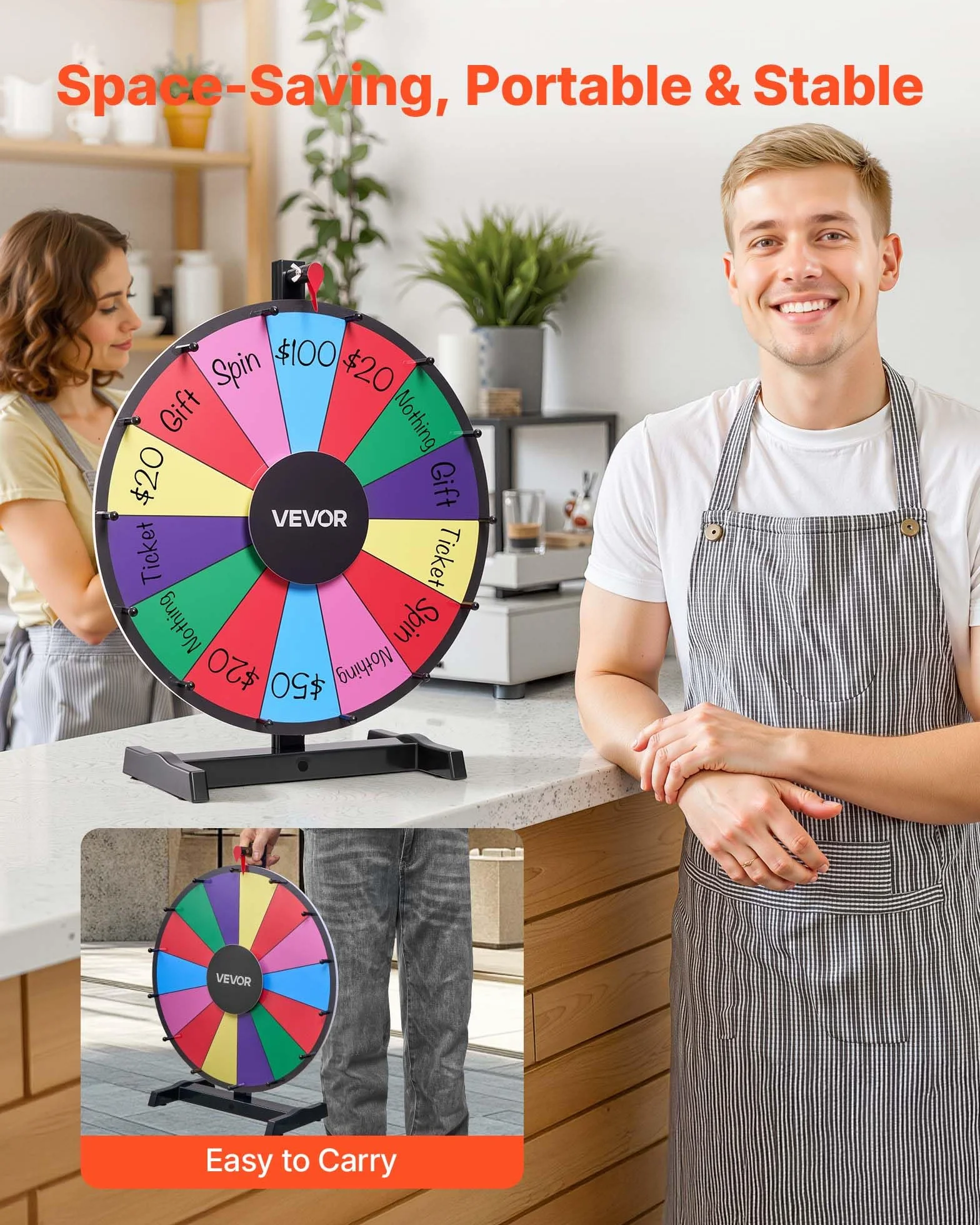 VEVOR Rueda de la Fortuna 14 Ranuras con Soporte Juegos de Lotería Ruleta Ganadora 458 x 205 x 550 mm