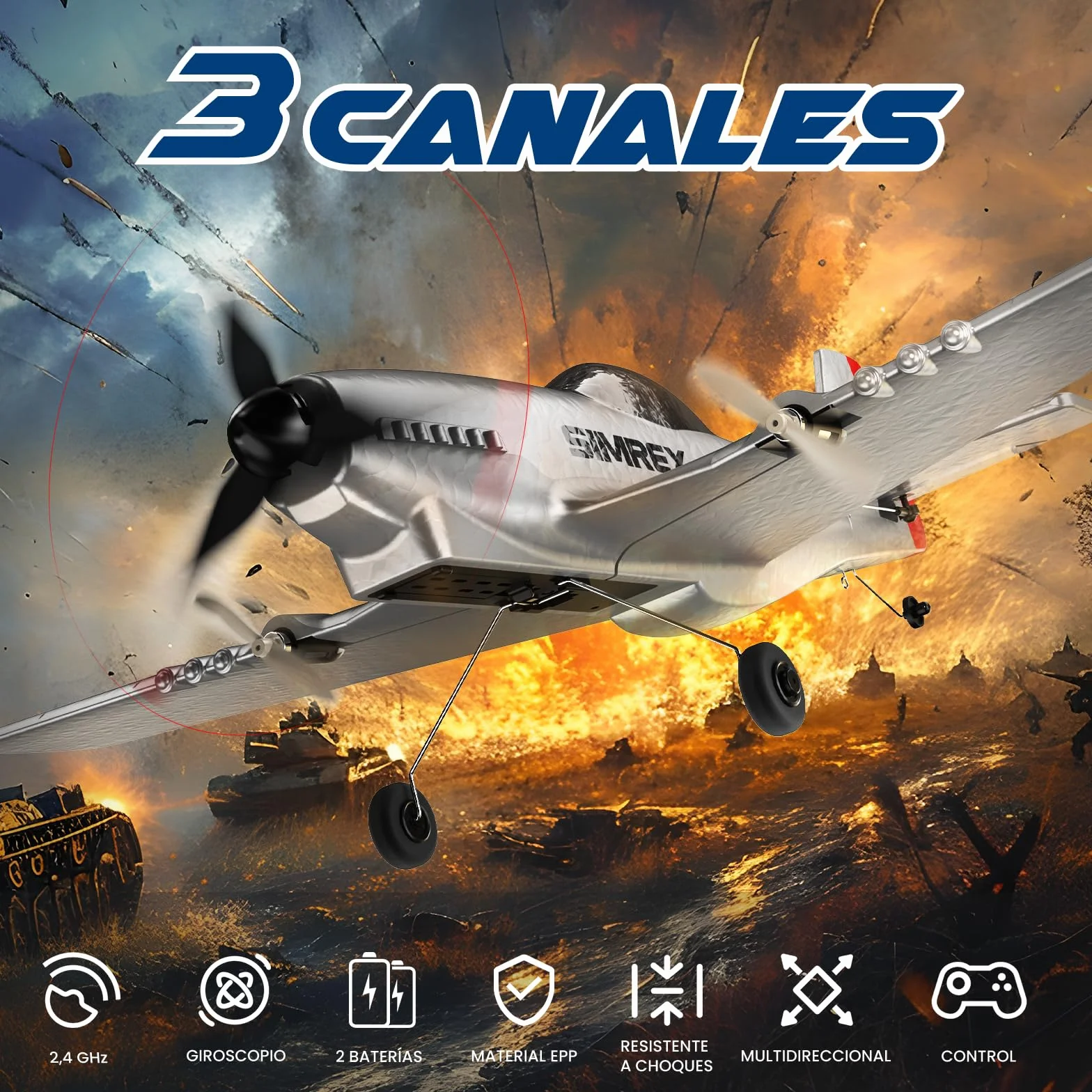 SIMREX TOY-2409 - Avión RC de 2.4 GHz con estabilizador giroscópico de 6 ejes, 3 canales RTF, avión de control remoto para principiantes, niños y adultos