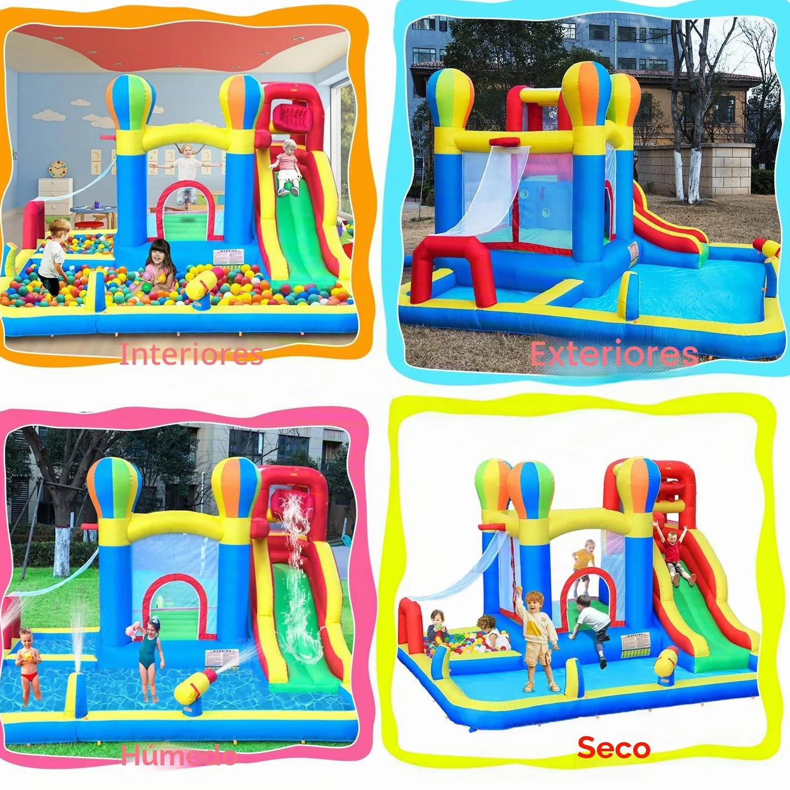 Baralir Castillo Hinchable para Interiores, tobogán seco y Agua, Adecuado para niños de 3 a 8 años, Castillo Hinchable para Exteriores con Ventilador, 343 x 338 x 202 cm