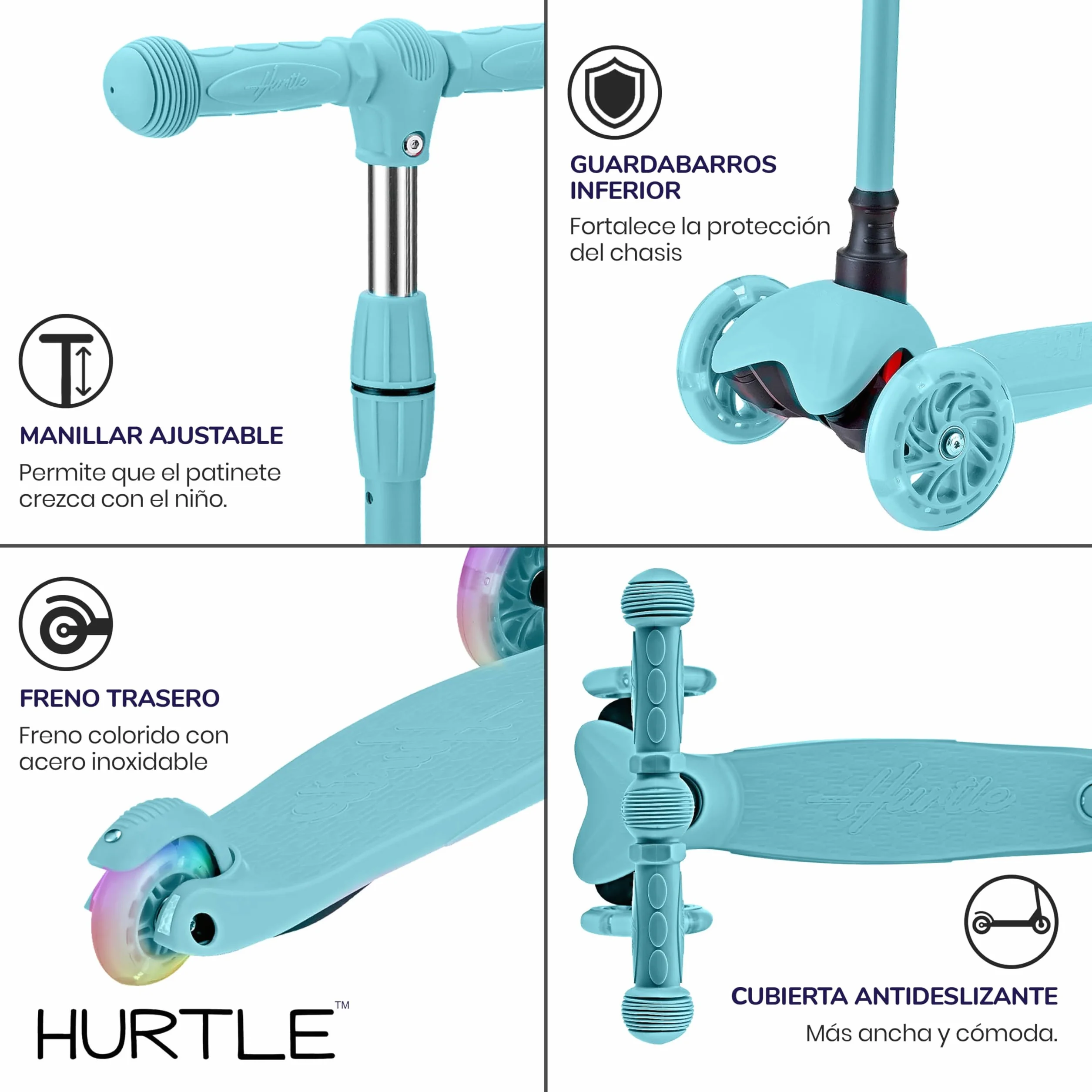 Hurtle Patinete, Scooter para niños, 3 Ruedas, Liviano, Luces LED, Antideslizante