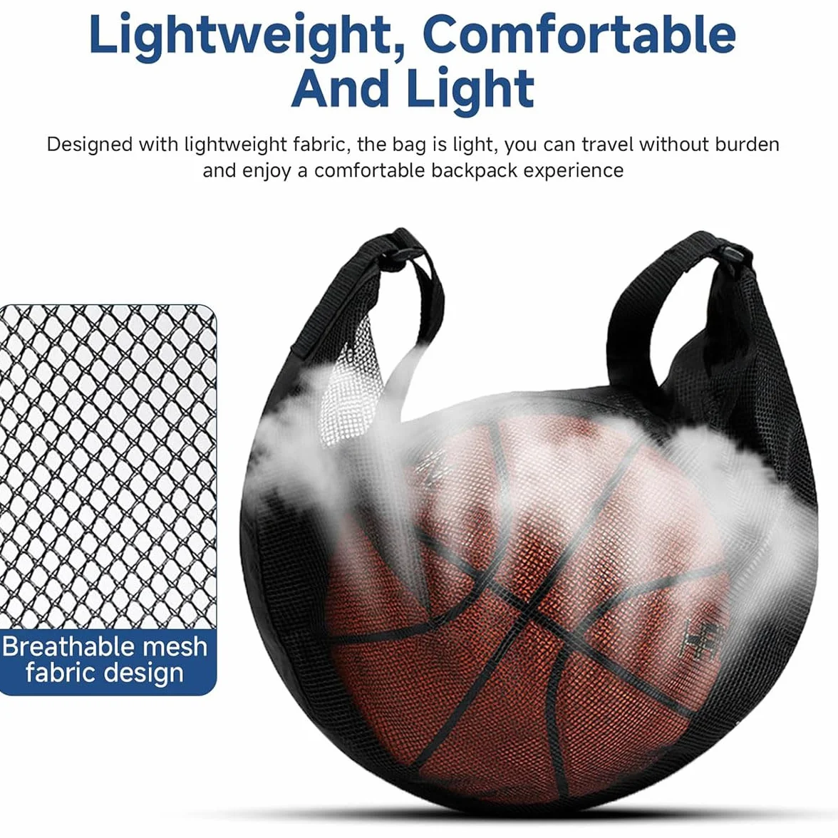 Bolsa de Red para Balones, Mochila de Entrenamiento para Baloncesto Fútbol Tenis, Negro