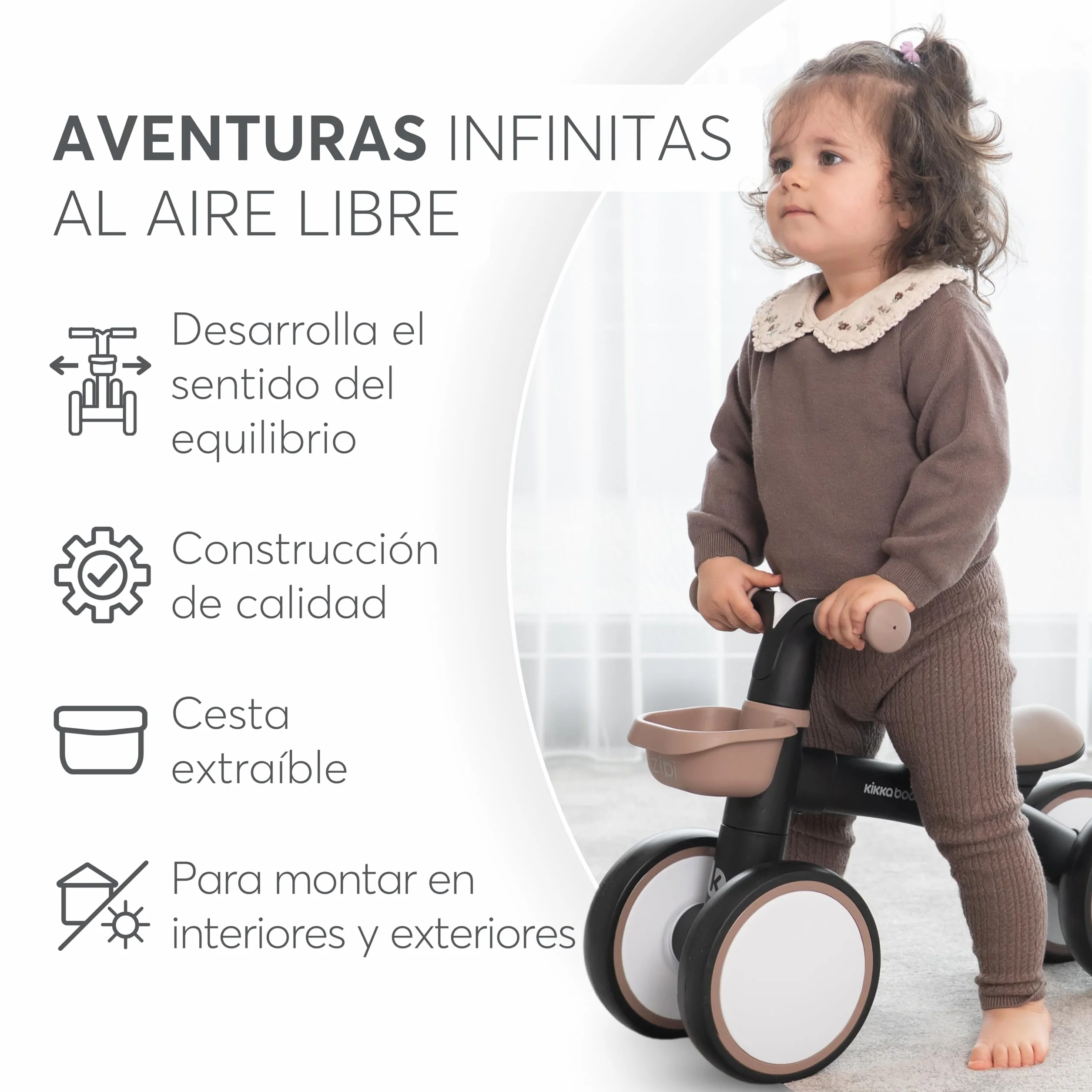 KikkaBoo Bicicleta Sin Pedales ZIPI, Correpasillos Bebé de 1 a 3 Años, Bicicleta Equilibrio, Bici Bebé con Canasta, Ajustable, Juguete para Niños, Azul
