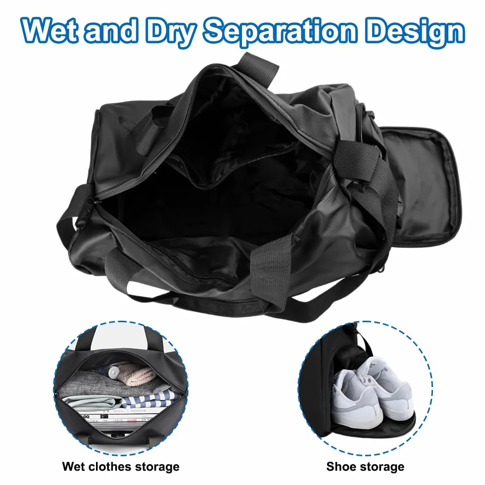 Bolsa Deporte con Compartimento Zapatos y Bolsillo Húmedo, Gym Bag para Hombre y Mujer, Viaje, Fitness, Entrenamiento (Noir)