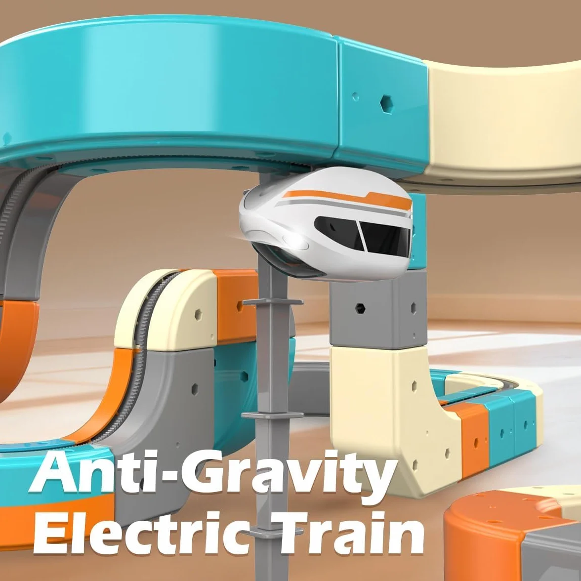 Clickrail Electric Train Set Flexible Race Track – Cube Track Block Tren con diseños 3D que desafían la gravedad, bloques de raíl de engranajes y tren motorizado, juguetes de regalo para niños 66/83