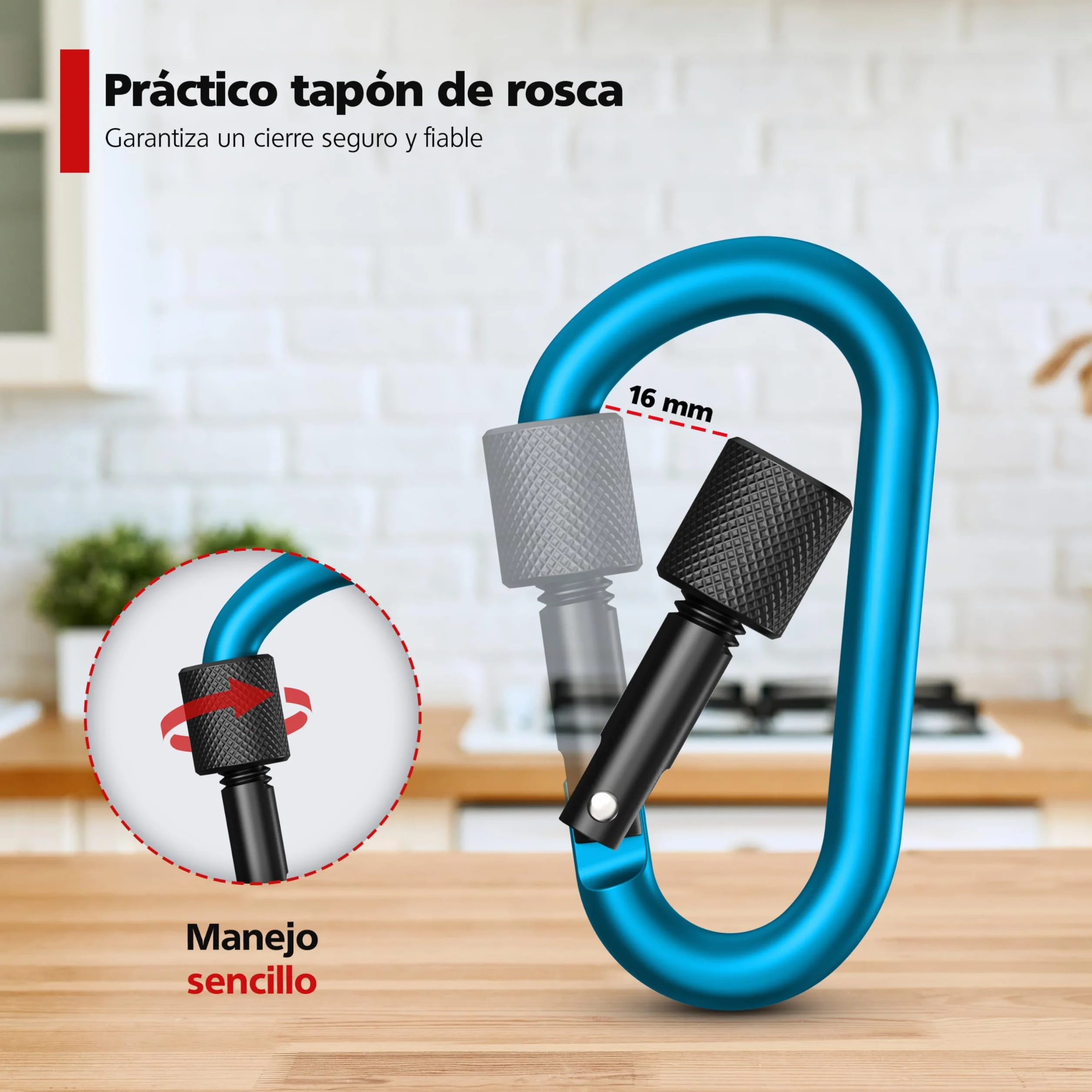 Mosquetones RAVN HAMAN con Cierre de Rosca 30 kg Colorido para Hamacas y Exterior
