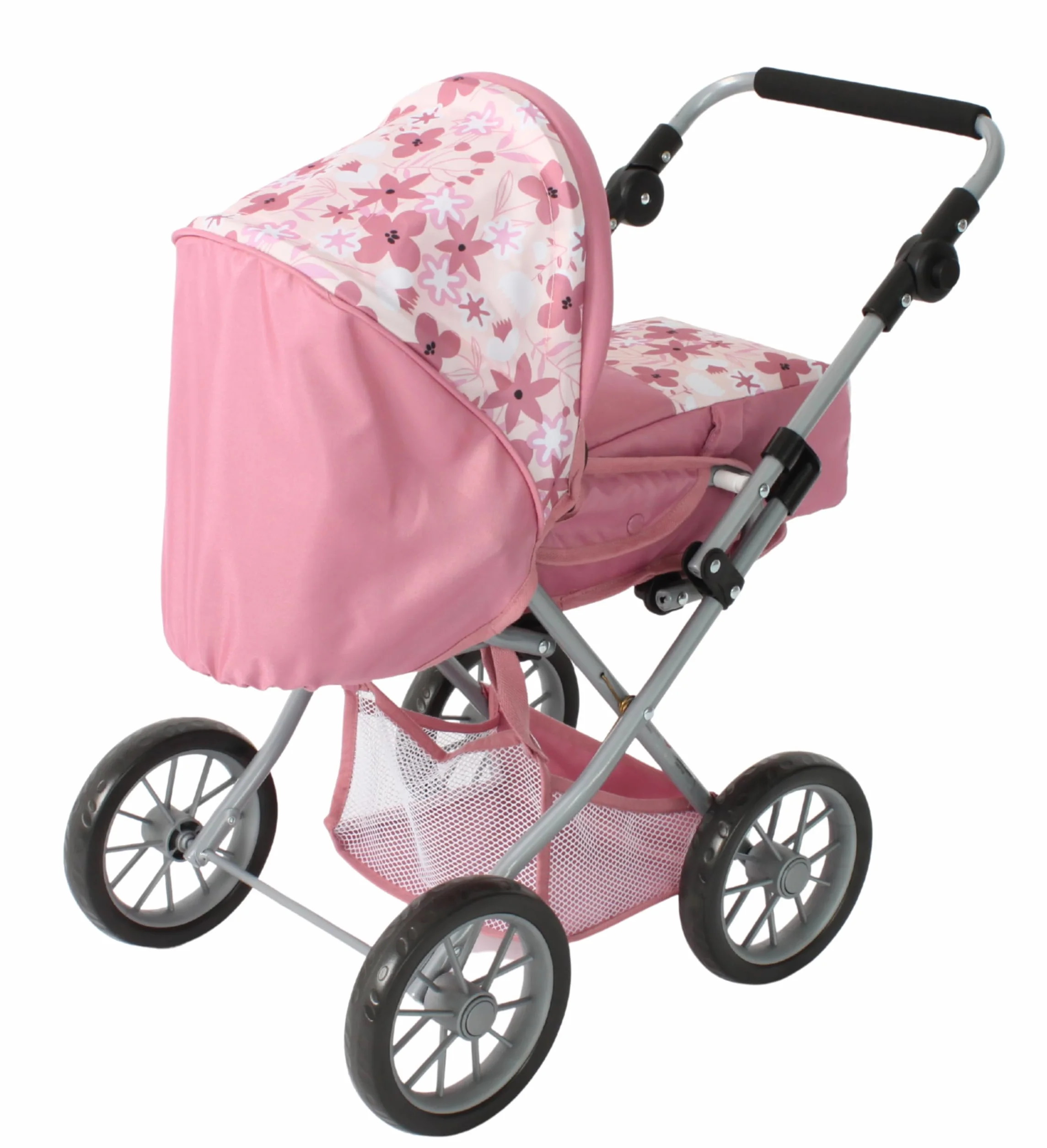 Bayer Chic 2000 Cochecito 3 en 1 Combi para muñecas Leni Flores Rosa Plegable Mango Ajustable 43-67 cm