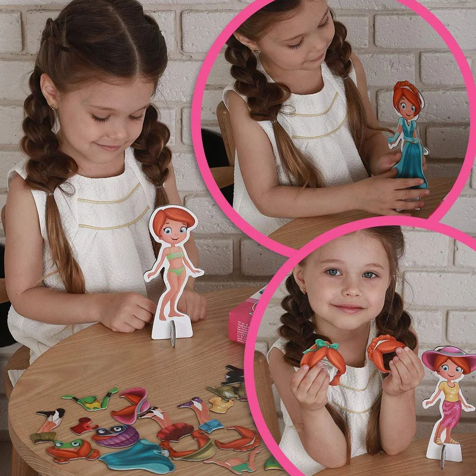 Juego Magnético Vestir Niñas – 23 Personajes & 56 Outfits – Set Dress Up Educativo Infantil – Actividad Montessori Viaje Hogar – Imanes Nevera Creativos – Regalo Infantil