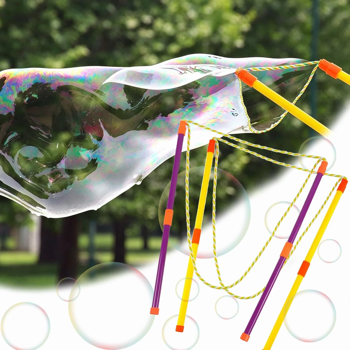 YeahBoom Juego de pompas de jabón gigantes, 2 unidades grandes, diseño telescópico de pompas de jabón, juguetes de burbujas de jabón, fáciles de llevar, para juegos al aire libre, fiestas