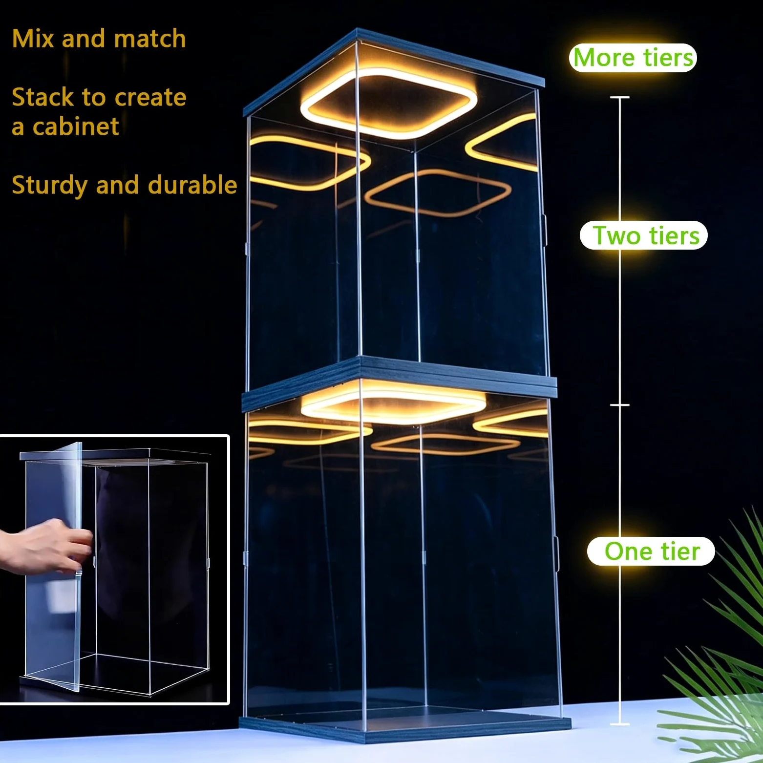 Vitrina Acrílica For Coleccionables con Luz LED, Vitrina De Figuras For Coleccionables, Diseño De Fuente De Alimentación De Serie Múltiple(L30xW30xH30cm(L12xW12xH12in))