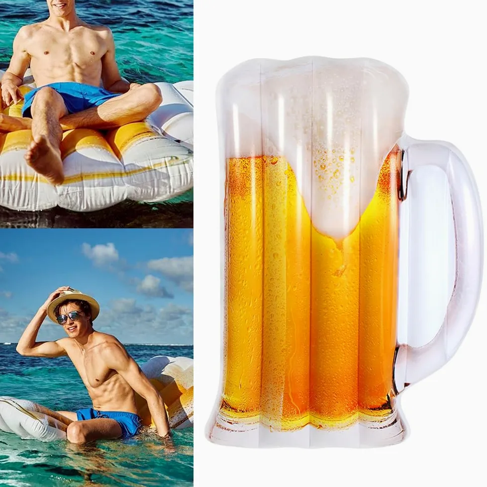 Generisch Cama flotante para piscina – 182 cm – Tumbona hinchable de PVC | Cómodo colchón de agua en forma de cerveza para piscina Lake Beach | Cama de piscina – Diversión de verano para adultos