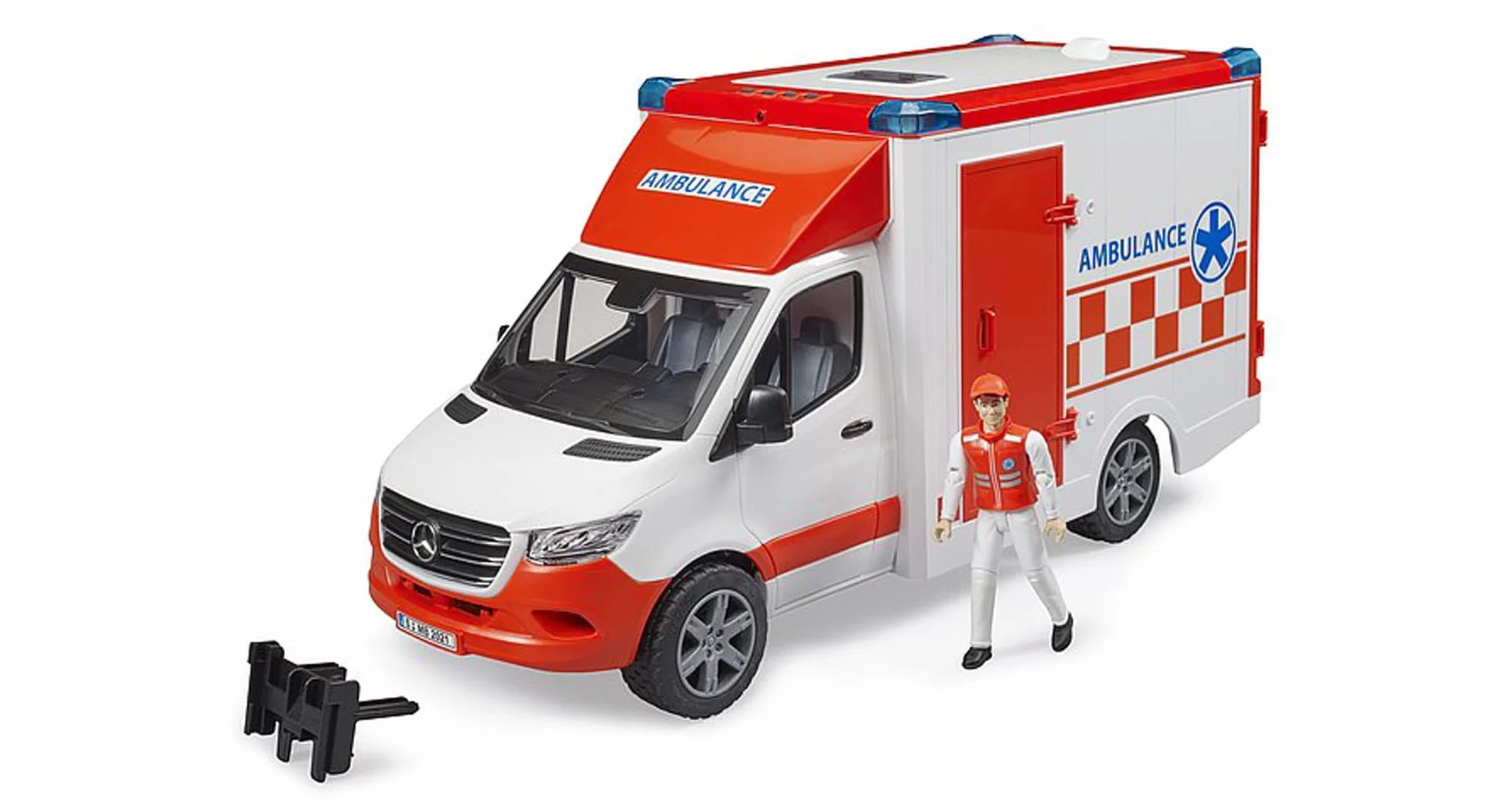 bruder 02676 - Mercedes Benz Sprinter Ambulancia módulo integrado de luz y sonido, vehículo de emergencia, ambulancia