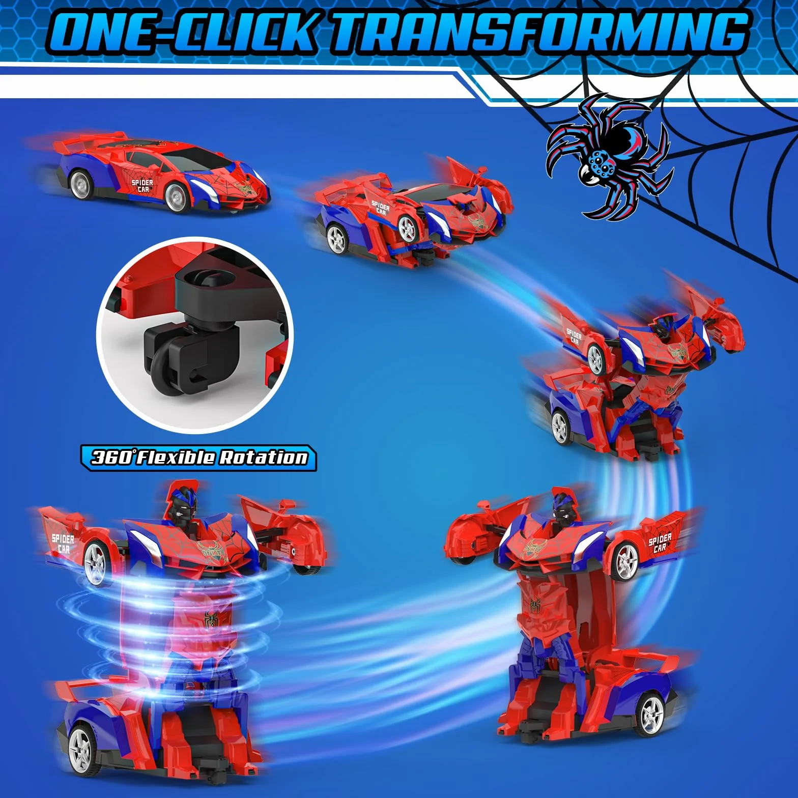Coche Teledirigido Niños 3 4 5 6 7 8 9 Años, 2 en 1 Radiocontrol Transformar RC Cars/Robots Rotación 360° Coches Juguetes Spider, Juegos Infantiles Regalos Cumpleaños Navidad Niños Niñas 3-10 Años