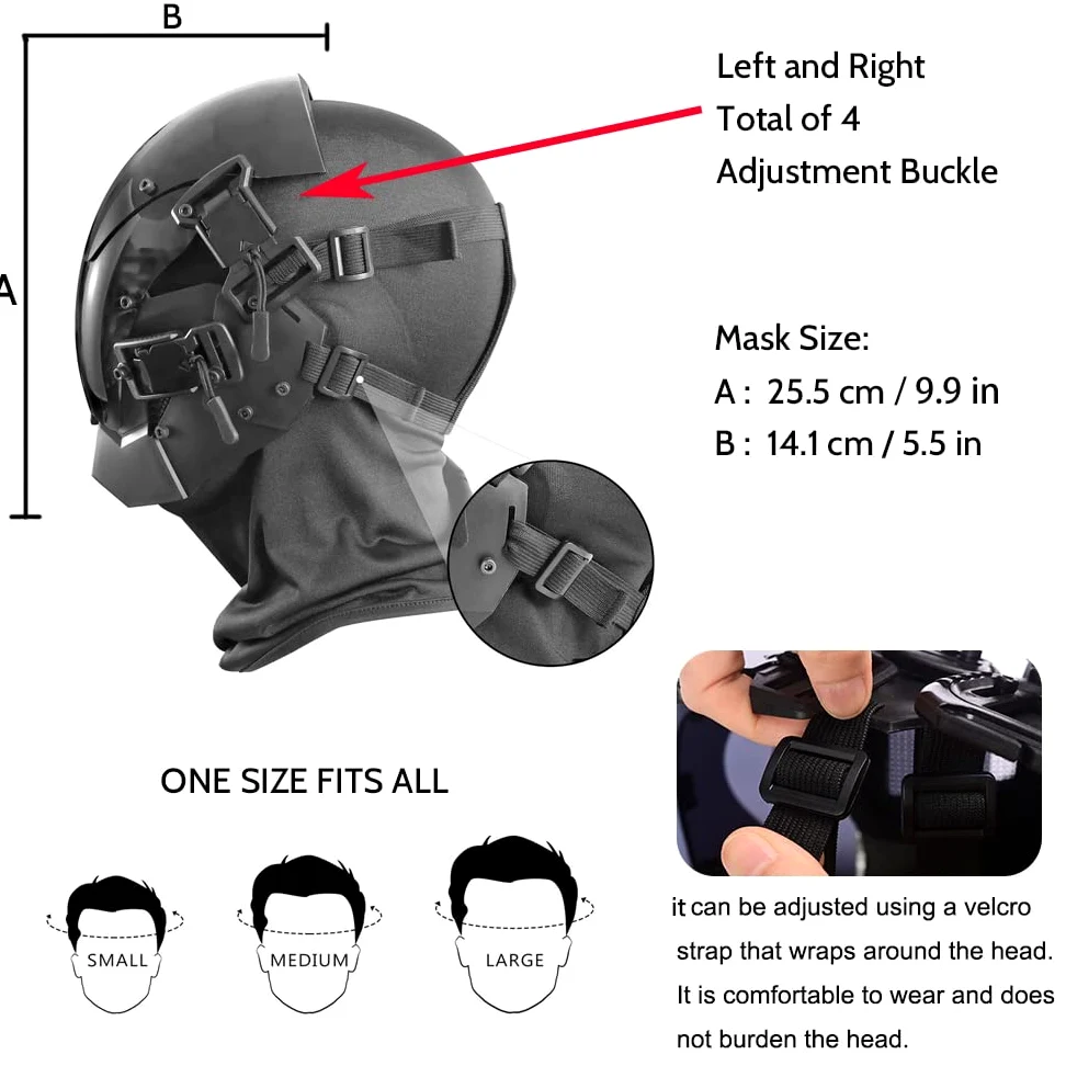 Máscara punk para adultos, máscara de cosplay de Halloween, regalo de fiesta, luz LED, máscara de disfraz para hombre