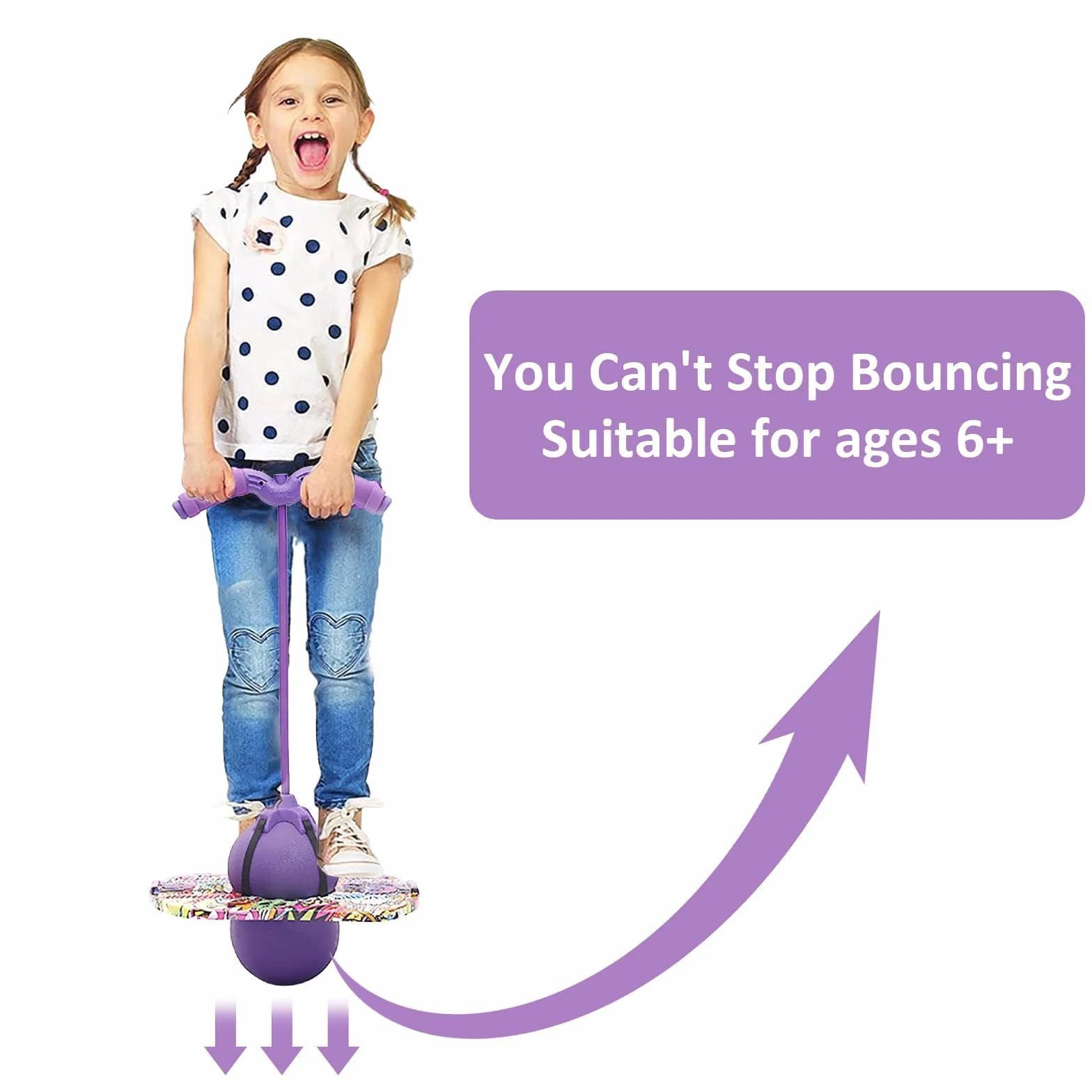 MeYuxg Saltador Niños, Pelota Saltarina Niños, 100 kg de Capacidad de Carga, Pogo Stick Adulto Niños, Skip Ball con Asa, Pogo Saltarin para Entrenamiento del Equilibrio y Deportes (Morado)