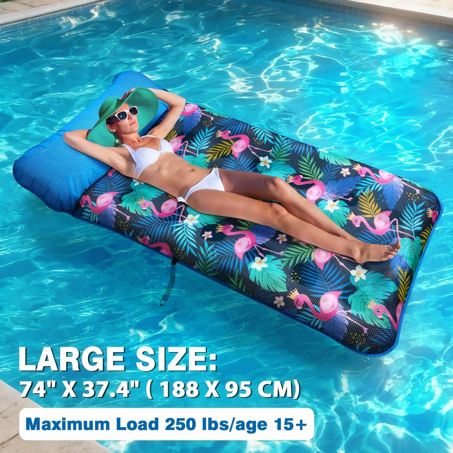WERNNSAI Colchón hinchable para piscina, 188 x 95 cm, colchón de aire, hamaca para adultos, silla de natación, tumbona de agua como accesorio para piscina, piscina y playa, flamencos