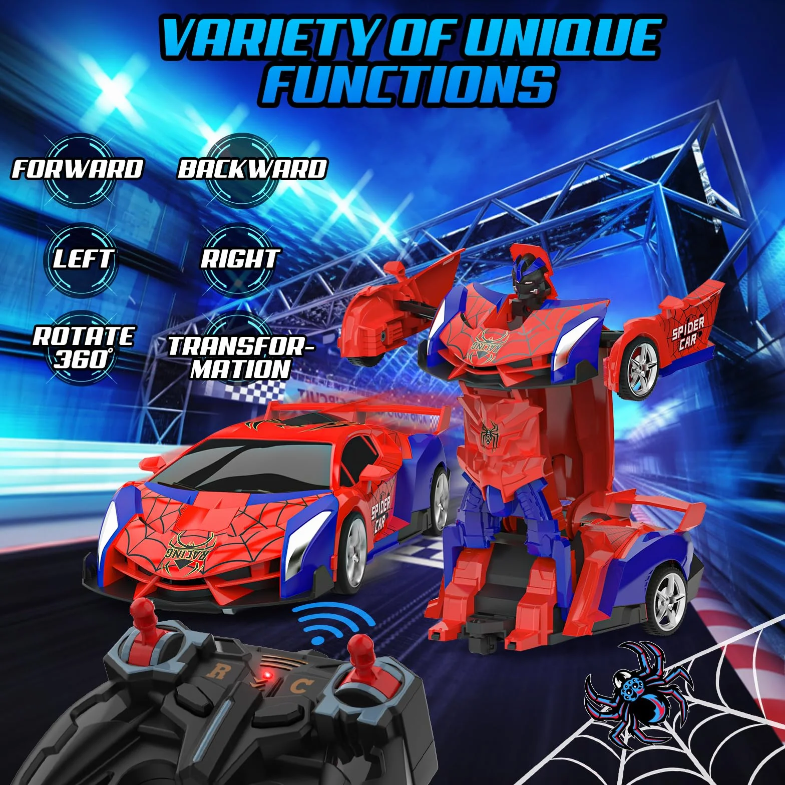Coche Teledirigido Niños 3 4 5 6 7 8 9 Años, 2 en 1 Radiocontrol Transformar RC Cars/Robots Rotación 360° Coches Juguetes Spider, Juegos Infantiles Regalos Cumpleaños Navidad Niños Niñas 3-10 Años