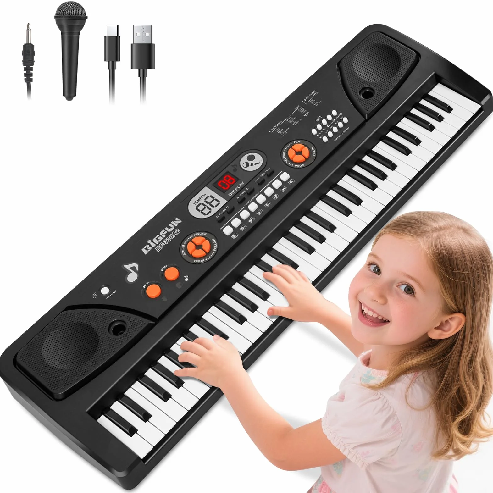 Piano Teclado para Niños 61 Teclas Piano Electrónico Portátil con Pantalla LCD y Micrófono Music Juguete para 3 4 5 6 7 8 Niños Niñas Regalo