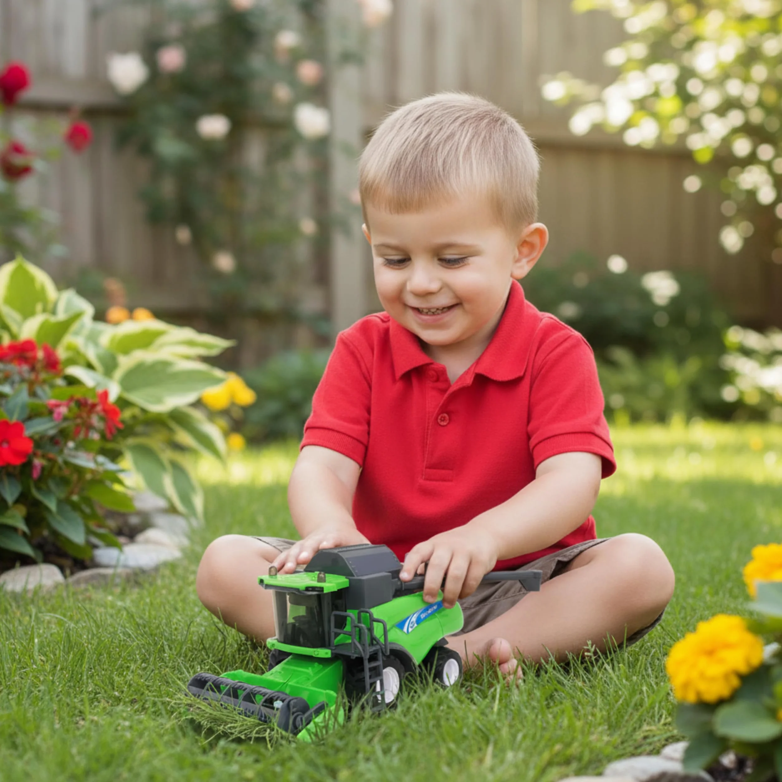 Toyland® 26cm (10”) Cosechadora de Juguete Verde a Escala 1:32 - Vehículo agrícola impulsado por fricción con Piezas móviles - Juego Interactivo para niños - Más de 3 años