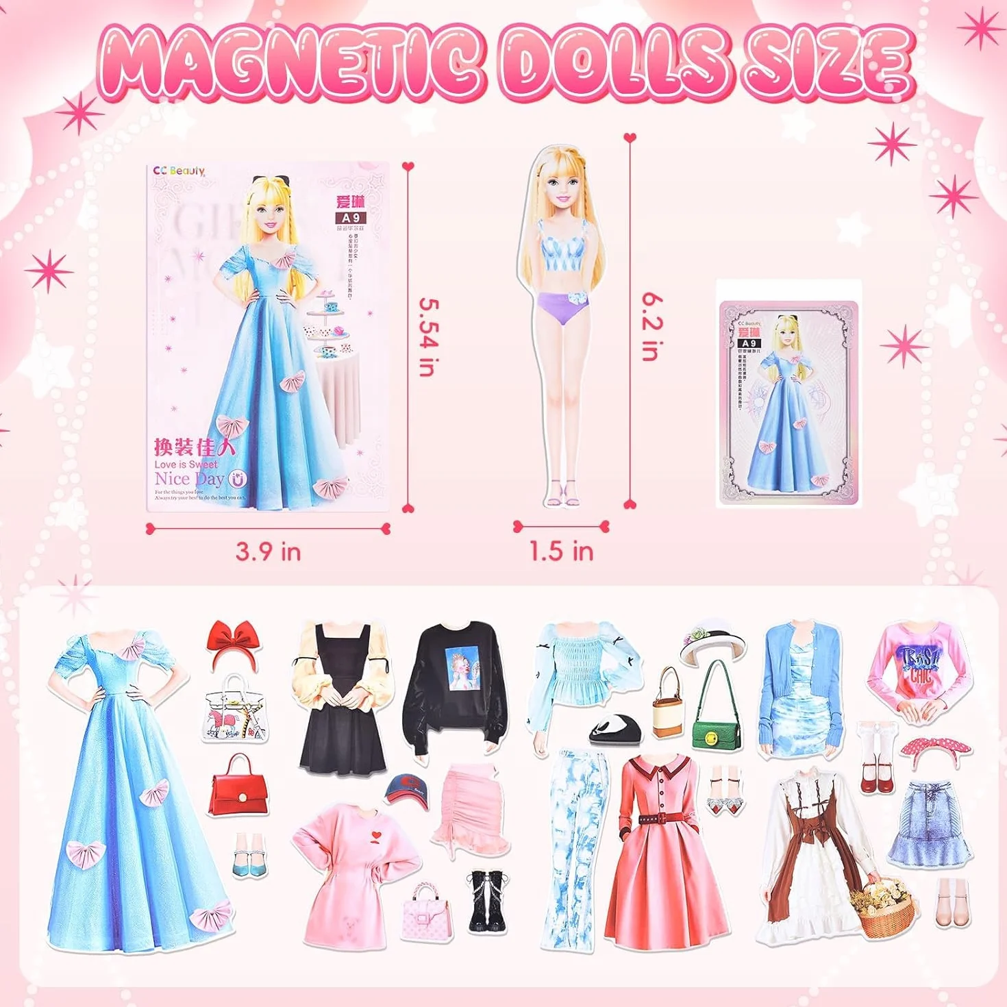 Vibbang Muñecas de Vestir Magnéticas, Muñeca de Papel de Vestir de Princesa, Juguete de Juego de Viaje de Simulación y Juego, Muñeca de Portátil para Vestir Princesas, Regalo para Niña (A)