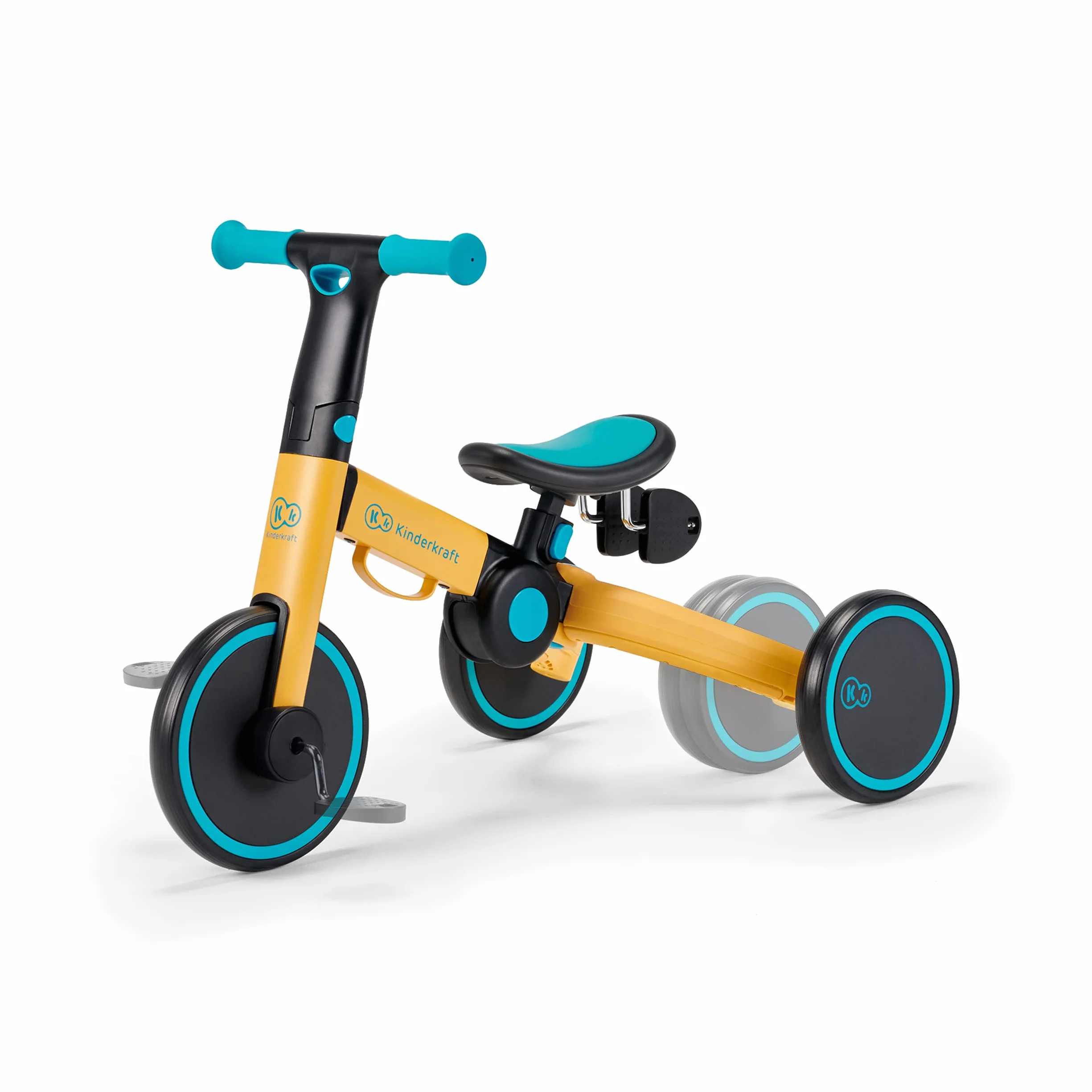 kk Kinderkraft, 4TRIKE Triciclo 3 en 1, Minibicicleta, Bicicleta sin Pedales, Bicicleta bebé, para niños, Minitriciclo de Equilibrio, Plegable, Asiento Ajustable, 12 meses - 5 años, 25 kg, Amarillo