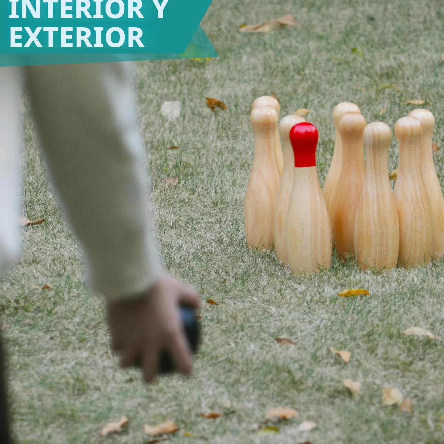 Juego de boliche de madera con botellas de lanzamiento para jardín al aire libre para la familia, juego de bolos con bolsa de transporte (Altura 26 cm, 10 bolos + 3 bolas)