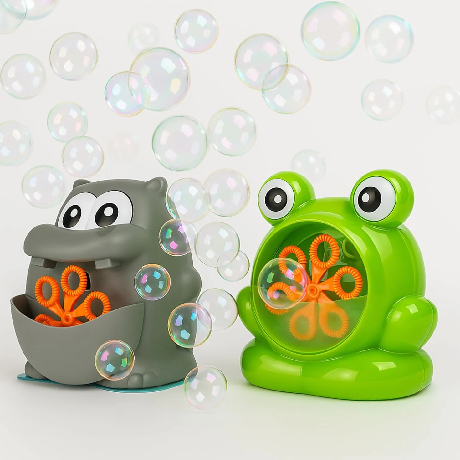BEPER Máquina de Burbujas para Niños – Forma de Animal (Hipopótamo o Rana) – Funcionamiento Continuo – 56 ml de Líquido Incluido, Pilas No Incluidas