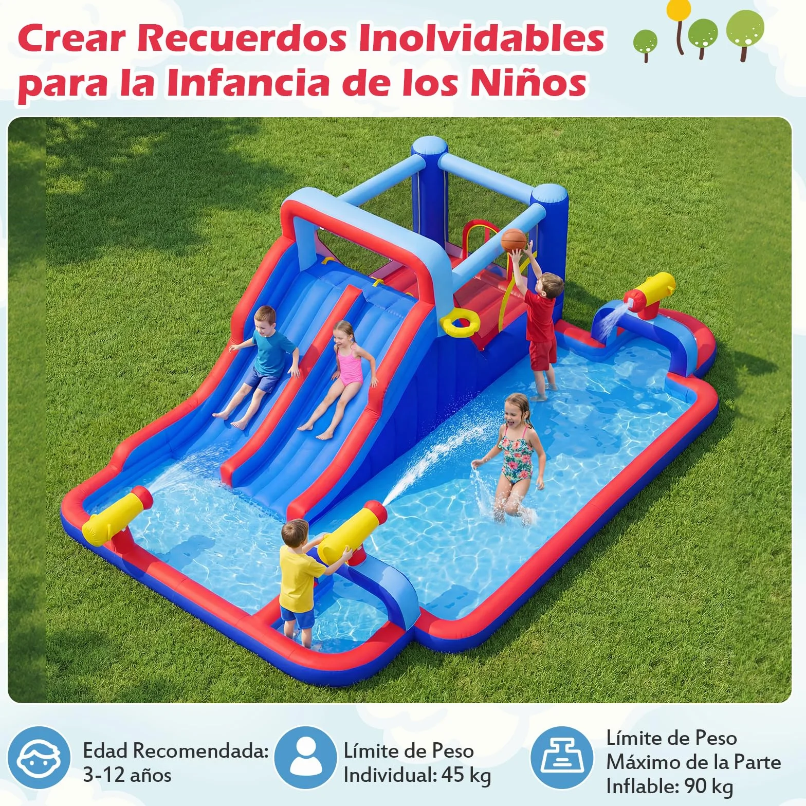 COSTWAY Castillo Hinchable Acuatico, 9 en 1 Castillo Hinchable para niños 3-5 Años con 3 Niños, 646 x 418 x 211 cm, Seco y Agua, Insuflavel Crianças Interior Exterior (con soplador de 950W)