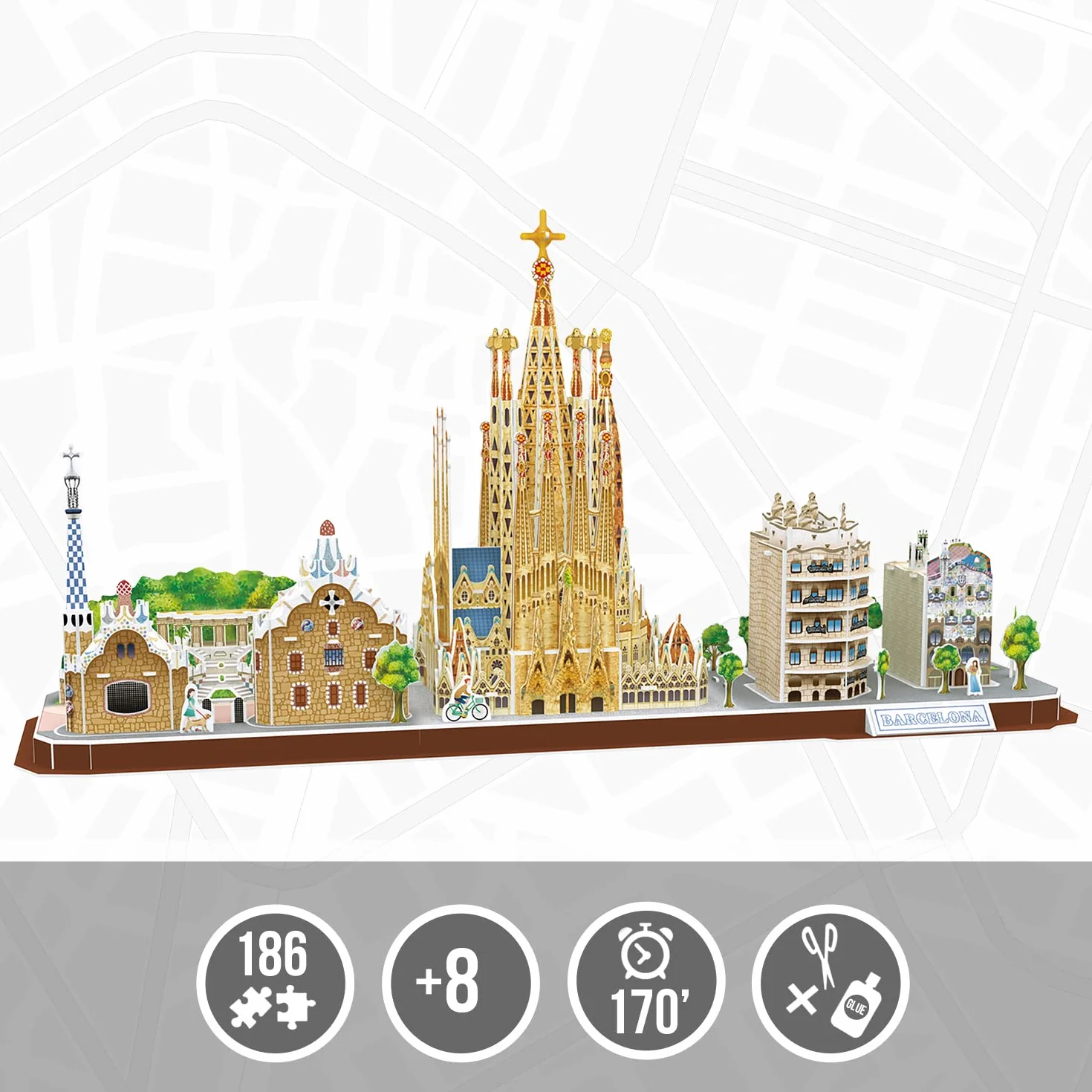 Puzzle 3D - Barcelona Cityline | Puzzle 3D Niños Y Adultos | Maquetas para Montar Y Construir | Puzzles 3D | Maquetas para Construir Adultos Y Niños | 186 Piezas | Regalo Niño 8 Años