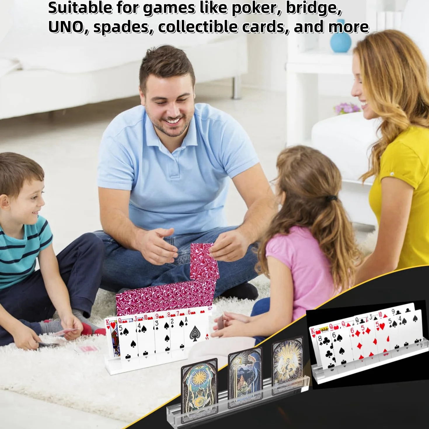 Soporte para Naipes, 2PCS Acrílico Soporte para Juego de Cartas, Titular de La Tarjeta de Juego para Niños Discapacitados Adultos Personas Mayores (Blanco)