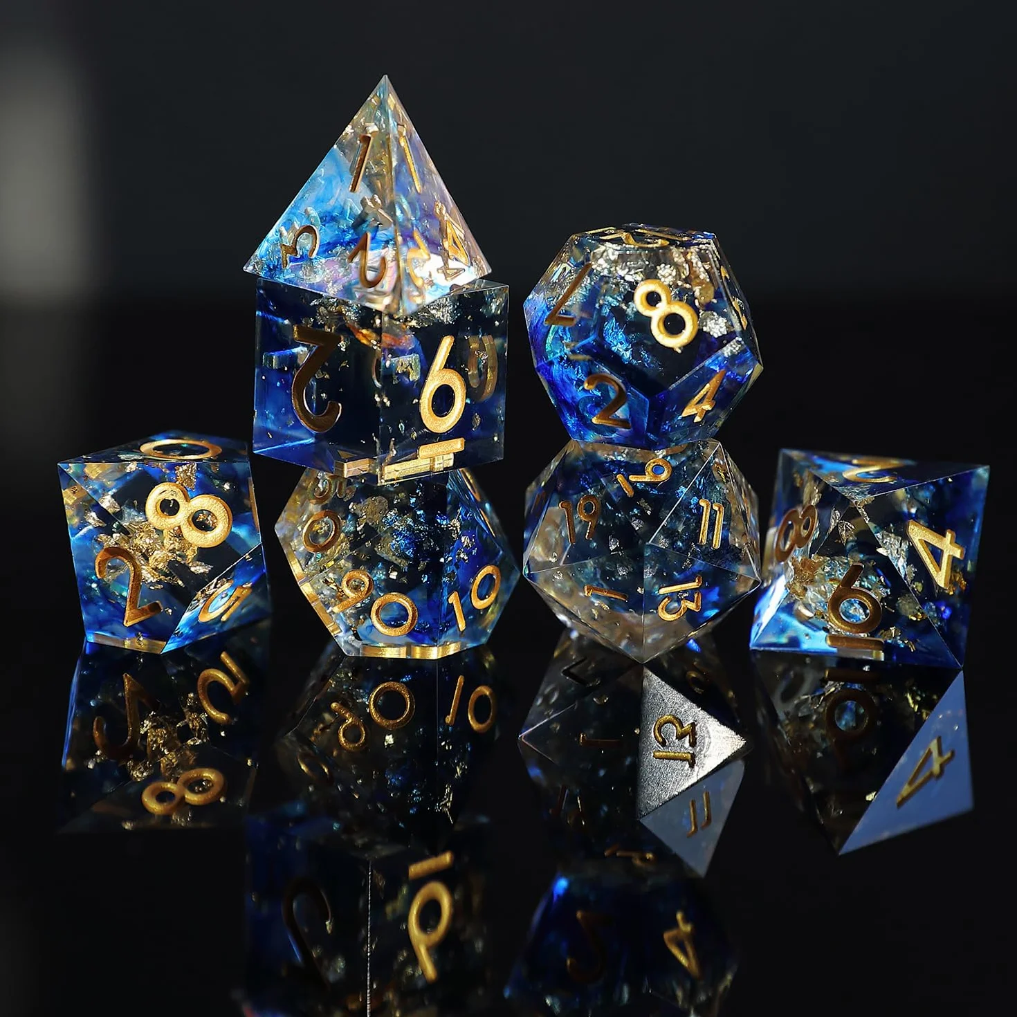 Juego Dados DND 7 Piezas D4 D6 D8 D10 D12 D20 D% Poliédrico Hecho a Mano Resina con Bordes Afilados Dados D&D para Mazmorras y Dragones Pathfinder Roll Juegos de Mesa RPG MTG con Caja Regalo